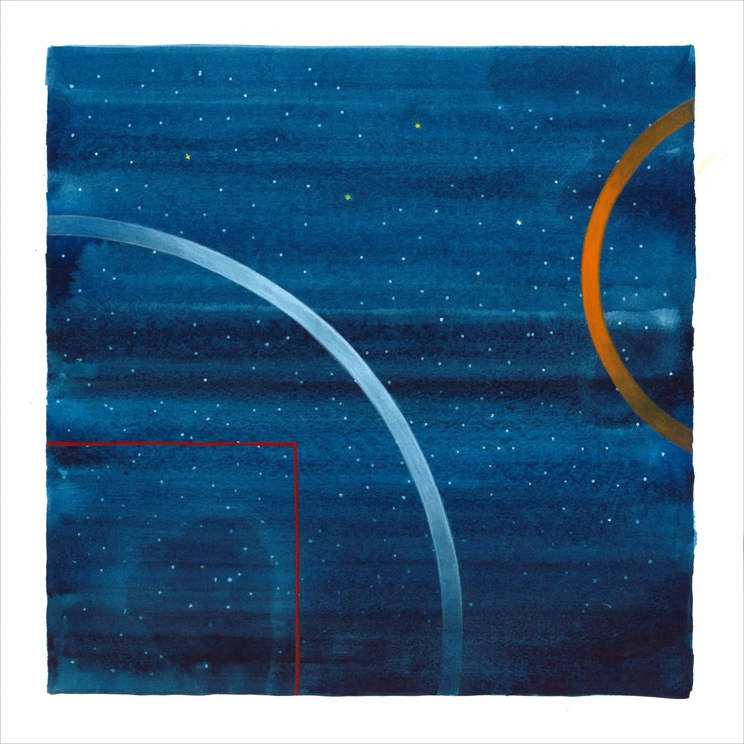 Astro, Evening Series (25.12) - Far Far Away, 2025, watercolour on paper, 13x13 inches (33 x 33 cm), framed (outside measurements 26x21 inches / 66x54 cm), $1275 Cdn.