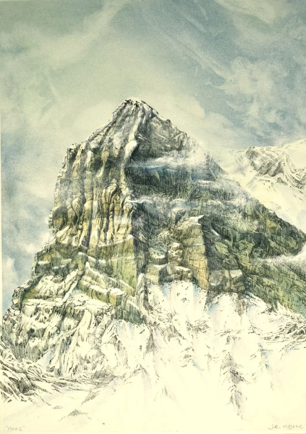 Hope, 2025, archival ink, graphite, chalk pastel on Stonehenge White paper, 13.5 x 9.5" (34 x 24.25 cm), framed with archival glass, $2800 Cdn