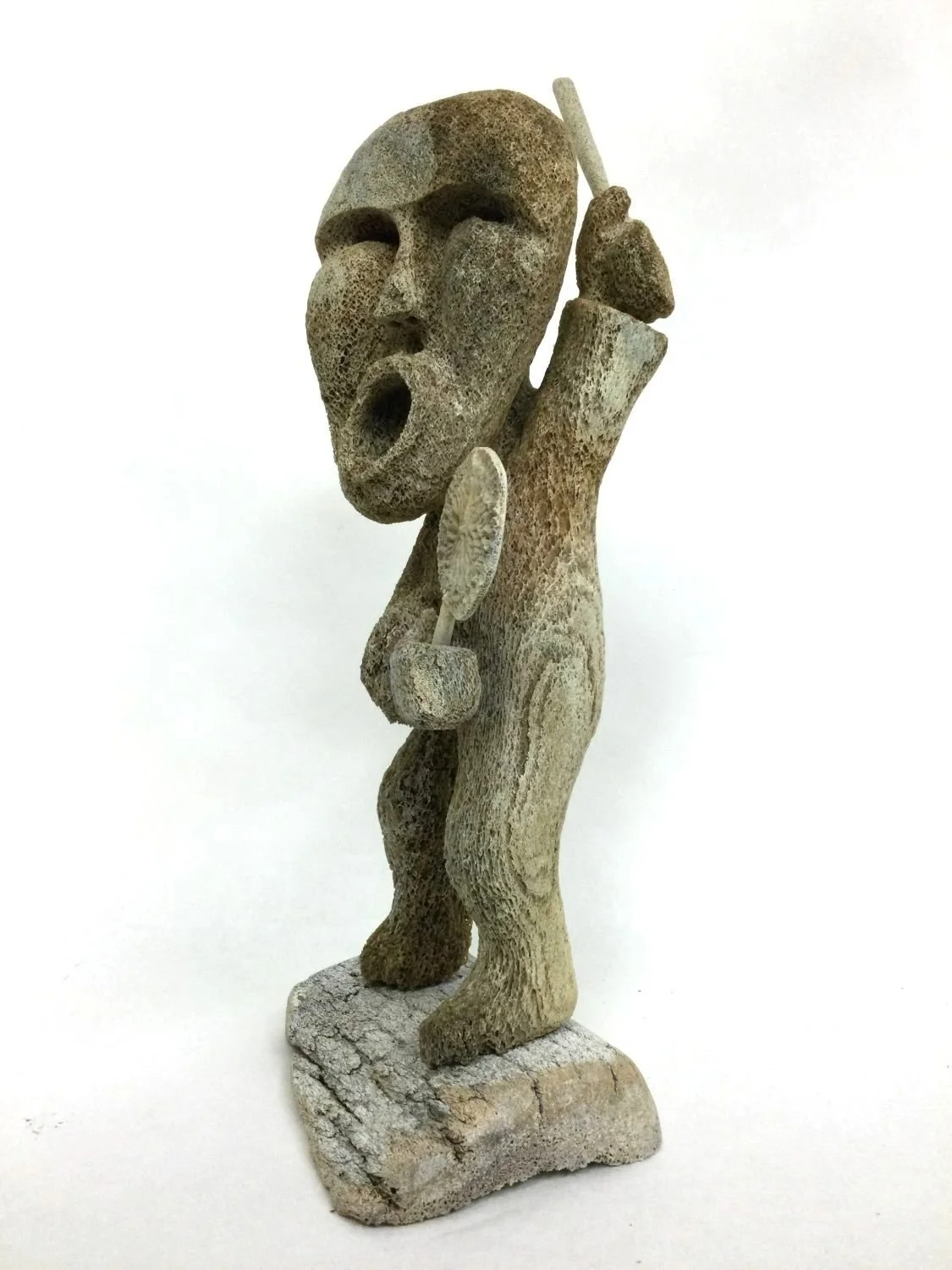 Billy Merkosak ᐱᓕ ᒥᑯᓴ (b. 1966) Mittimatalik / Pond Inlet ᒥᑦᑎᒪᑕᓕᒃ, Shaman Drum Dancer (#25.8.2), 1998, whalebone, 14 x 6 x 4.5 inches (36 x 15 x 11.5 cm), provenance: private collection Canmore, $1500 Cdn.---- note - export restrictions may apply.