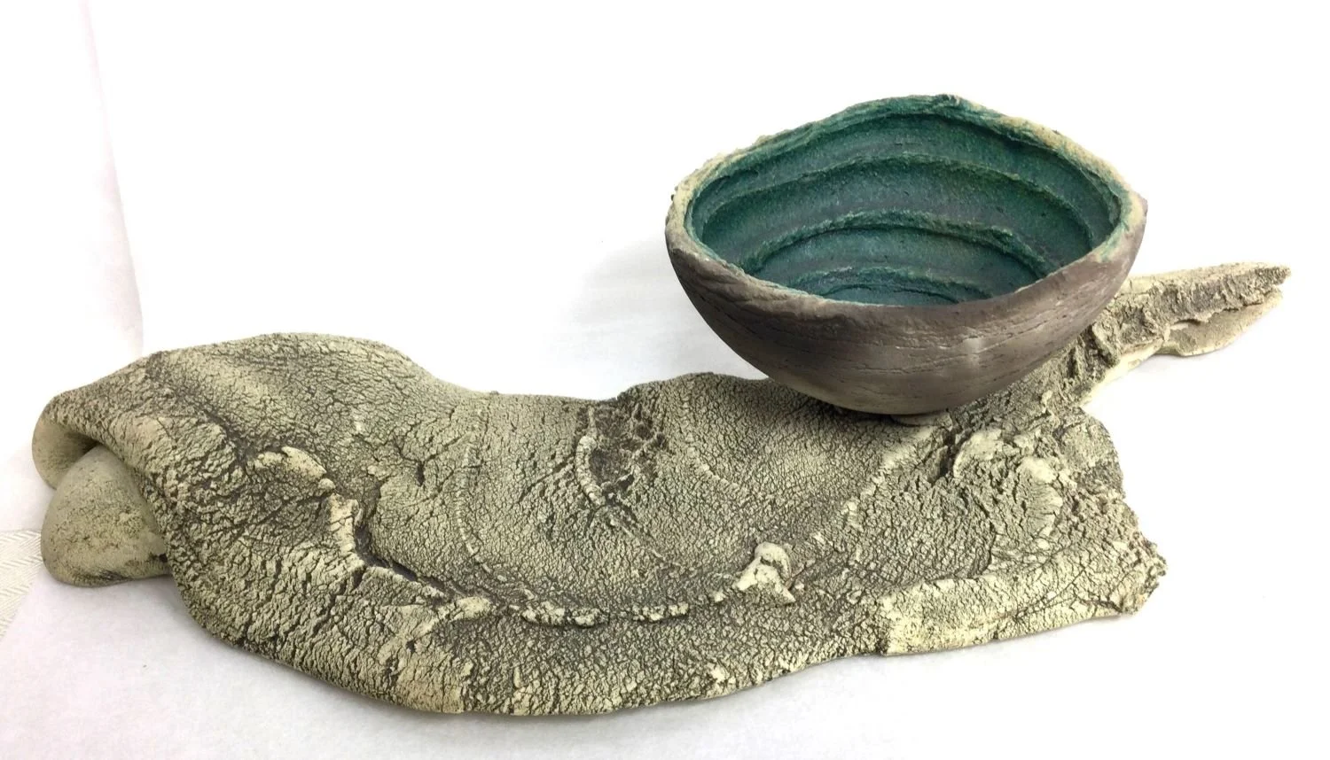 Green Cup & Saucer, 2 pieces (13.4), paper clay, stoneware, oxides, glazes, 17 x 8.75 x 4 inches (43 x 22 x 10 cm), $750 Cdn.