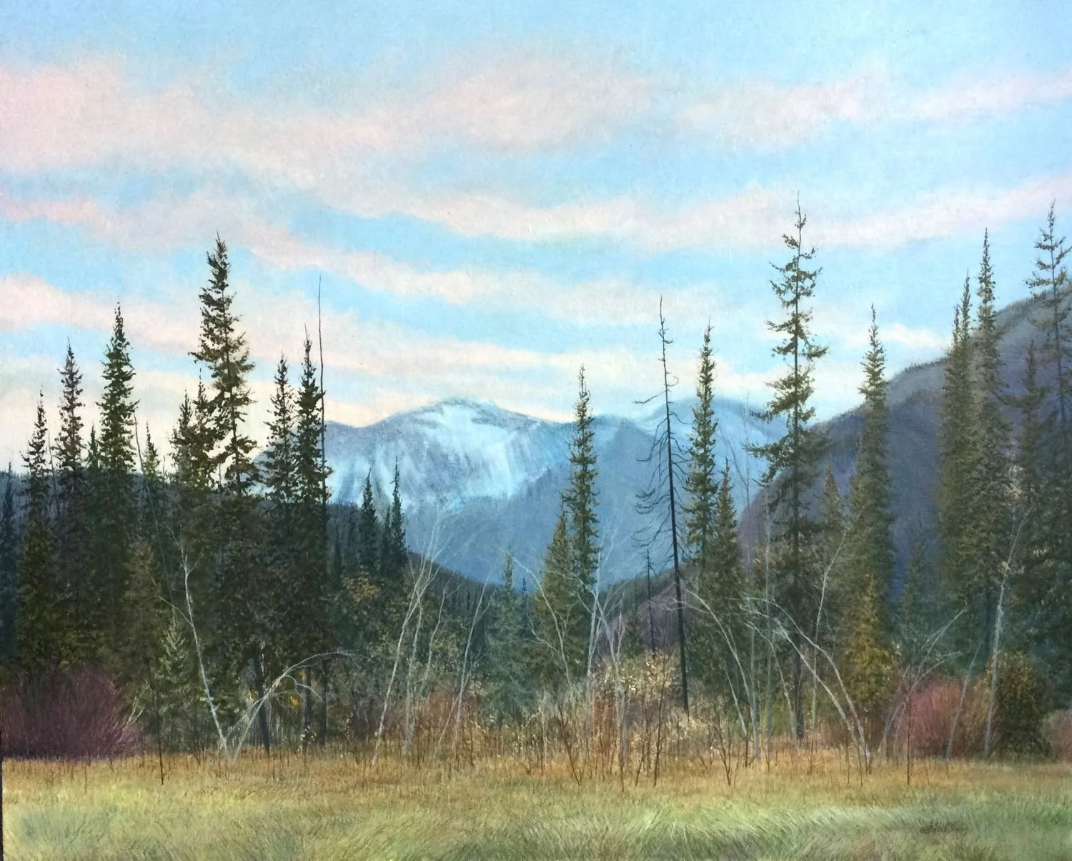 North of (Near) Vermilion Lakes, BNP (#1496/A4147), c.1989, oil/panel, 24 x 30 inches (61x76 cm), framed, provenance: private collection Calgary, a portion of the sale of this work is donated to the Calgary Foundation, $4400 Cdn.
