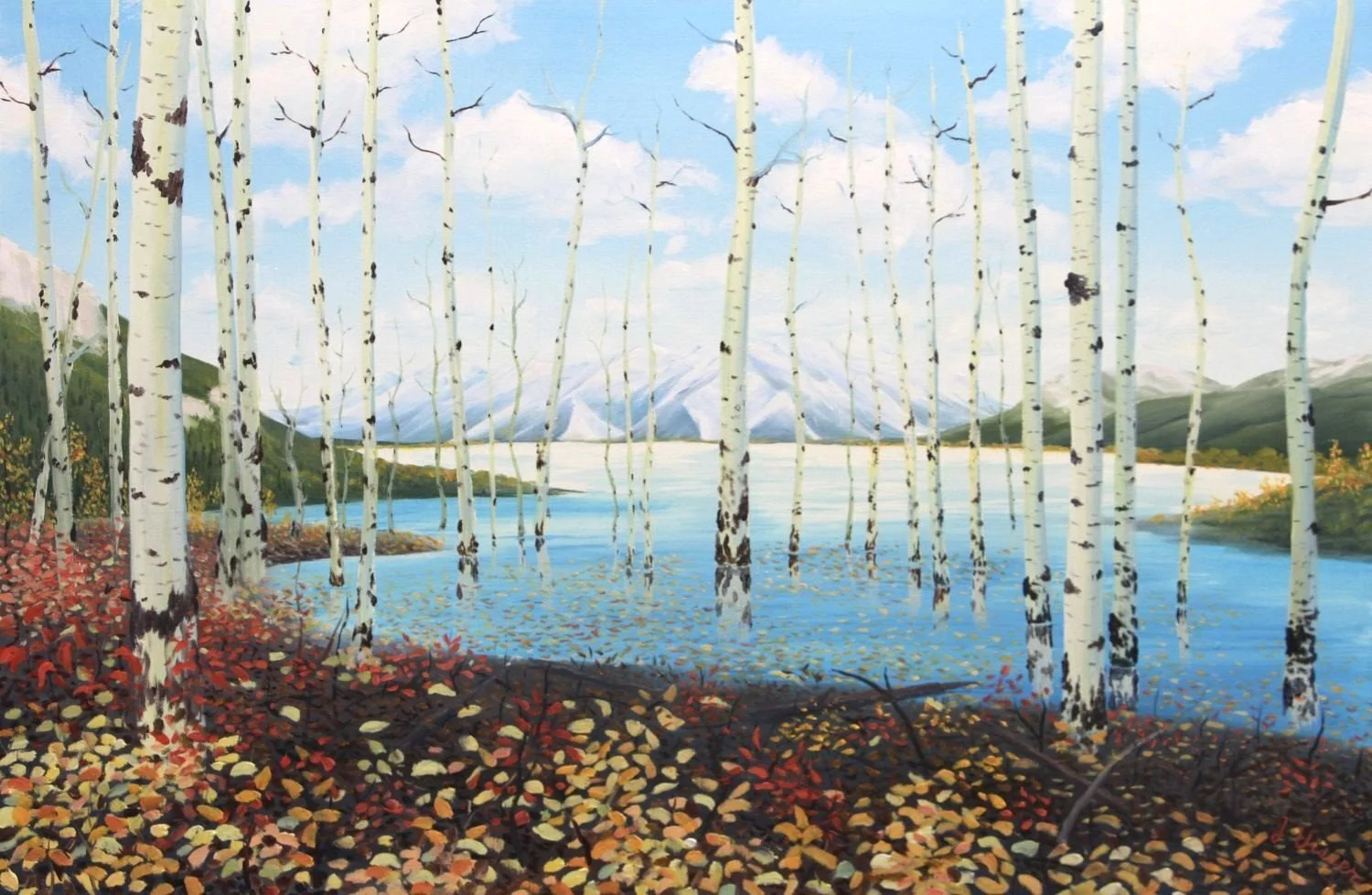 Abraham Lake, Autumn (#26.5.2), 2026, oil on linen canvas, exhibition frame, 24x36 inches (61 x 91.5 cm), $3150 Cdn.