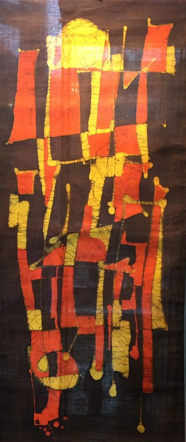 Untitled (abstract) #2, 1979, batik on cotton, wall hanging, 50 x 22 inches (127 x 56 cm), $1100 Cdn.