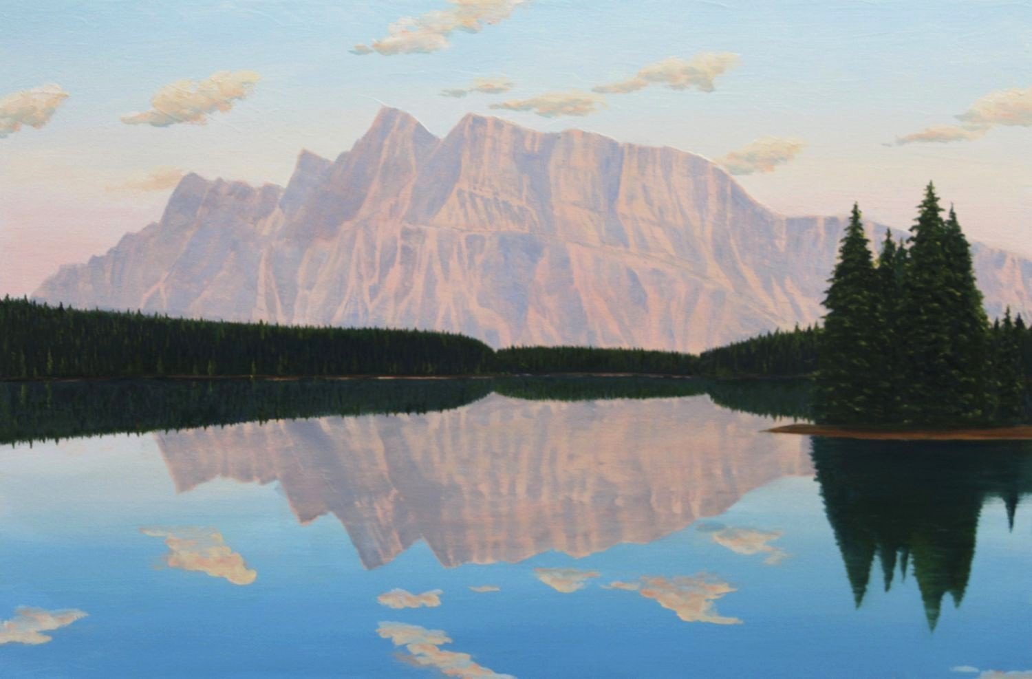 Mt. Rundle From Two Jack (#26.5.16), 2026, oil on linen canvas, exhibition frame, 24 x 36 inches (61 x 91.5 cm), sold.