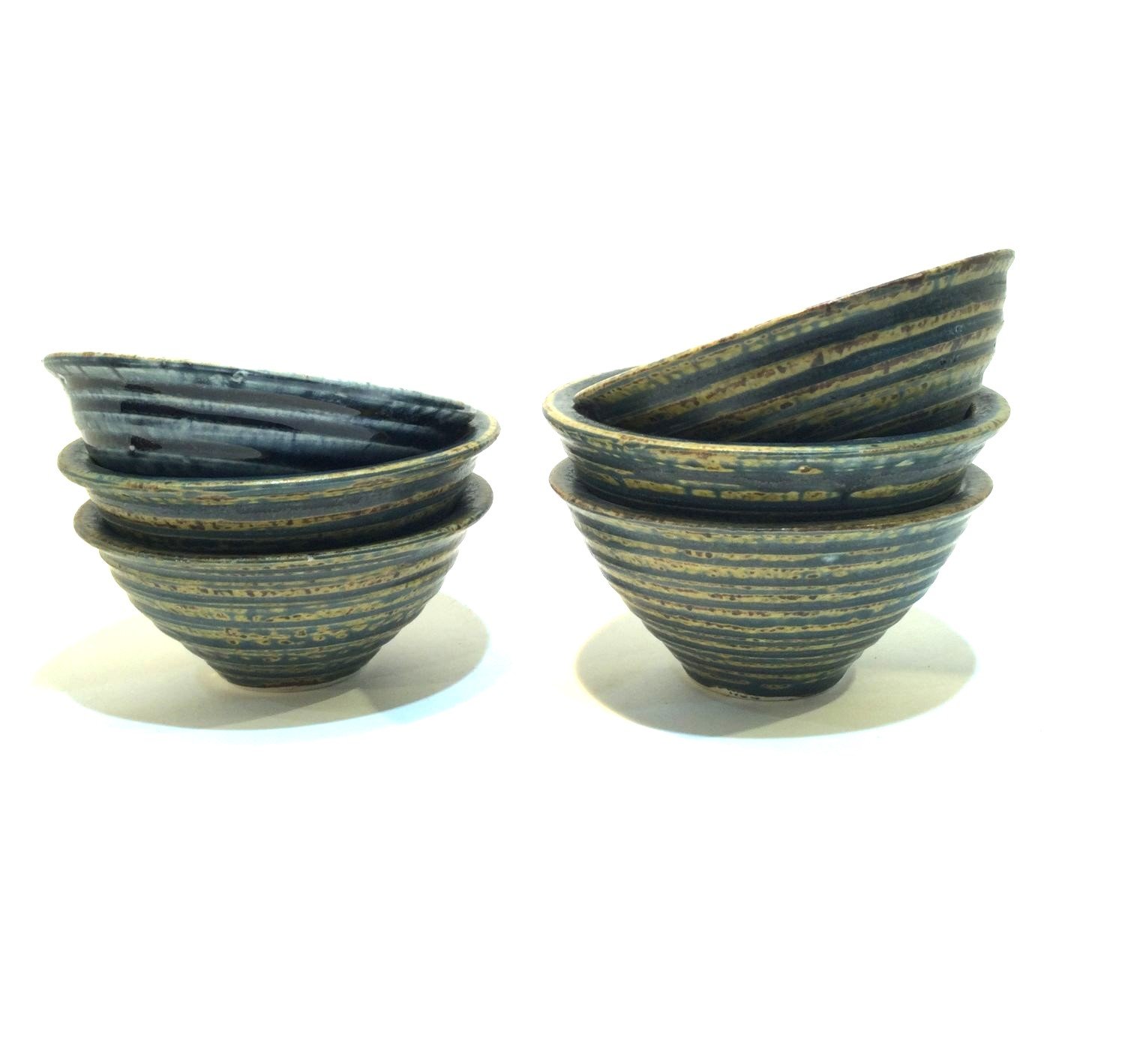 Small Reduction Dipping Dishes (#26.6.20ABCE), 2026, reduction fired porcelain, 2 x 3.75 inches (5 x 9 cm), $25 Cdn. each (#2, 3, 4, 5 available, #1 & 6 sold)