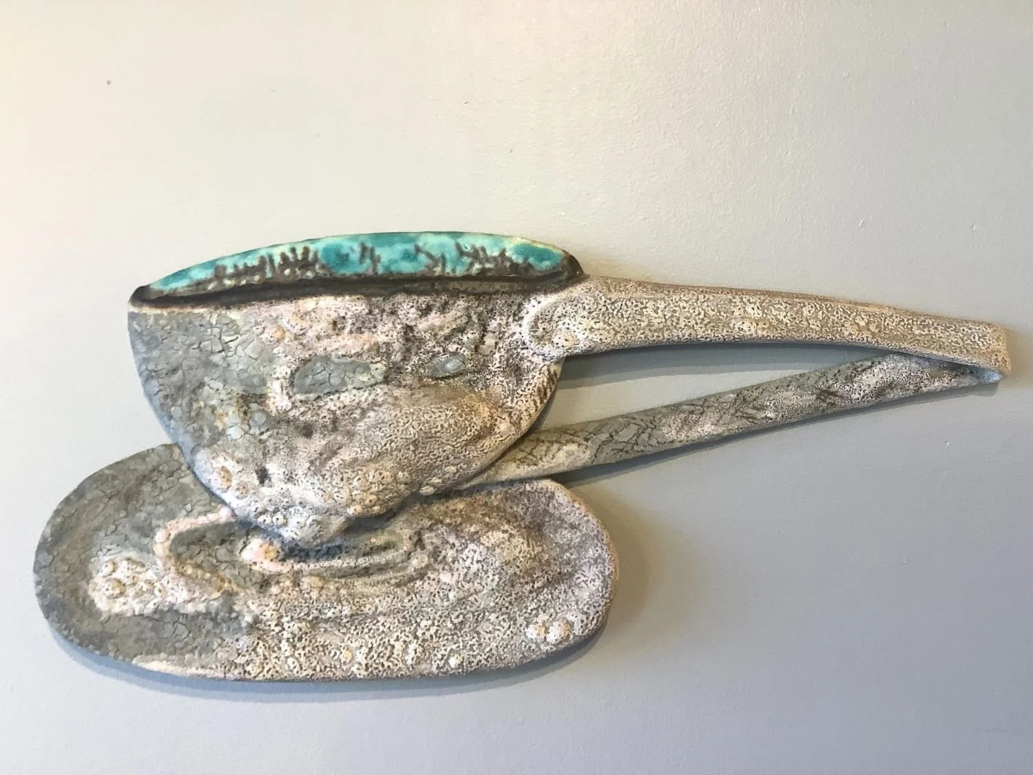 Grey Teacup With Long Handle (wall piece) 1988-9, porcelain with crackle glaze, 14 x 7 inches (35.5 x 18 cm), verso: signed & dated, provenance: Calgary/Toronto Collection, sold.