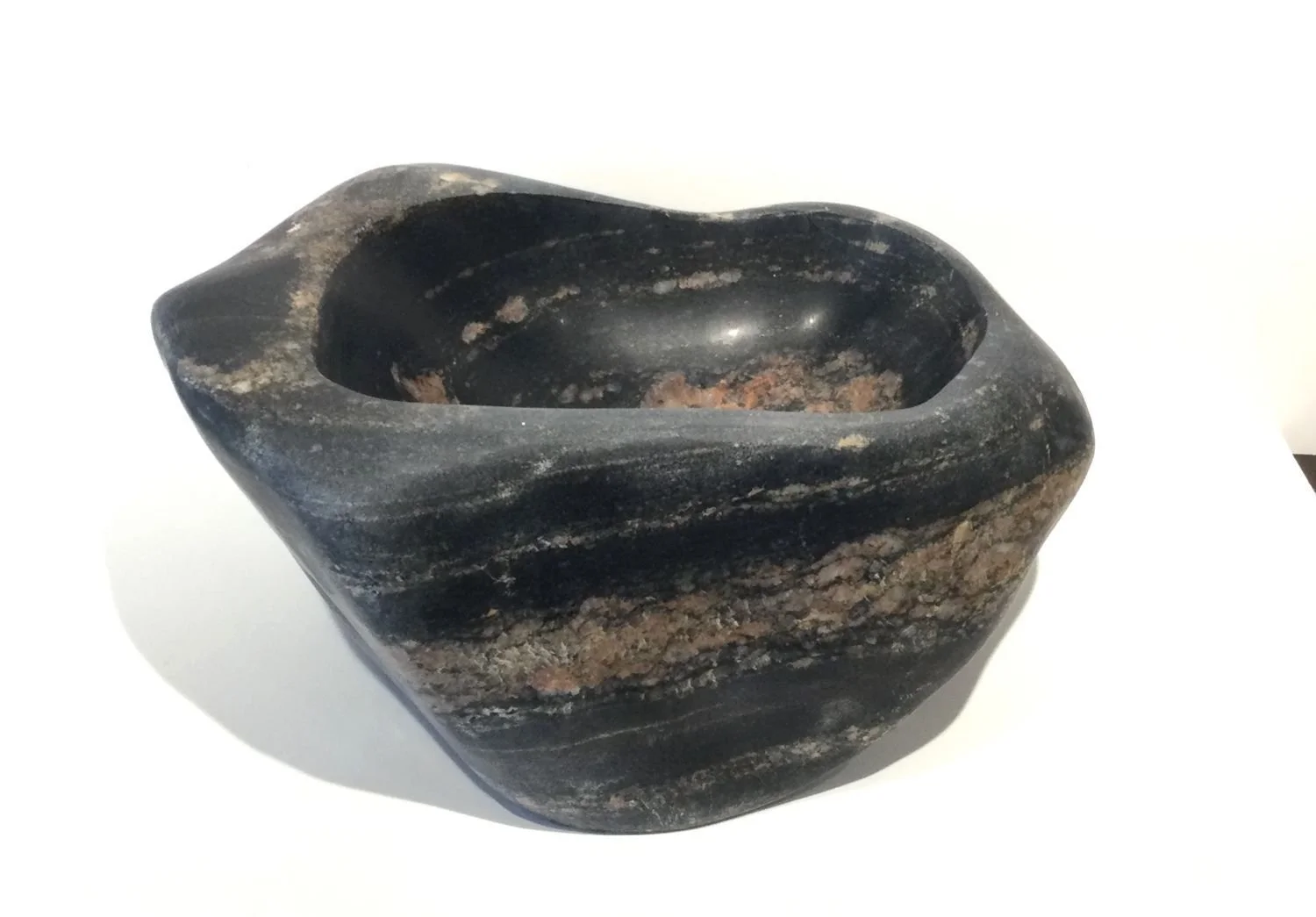 Field Stone Bowl (#25.2.4), found rock, 7 x 16 x 10.5 inches (18 x 40.5 x 26 cm), sold.