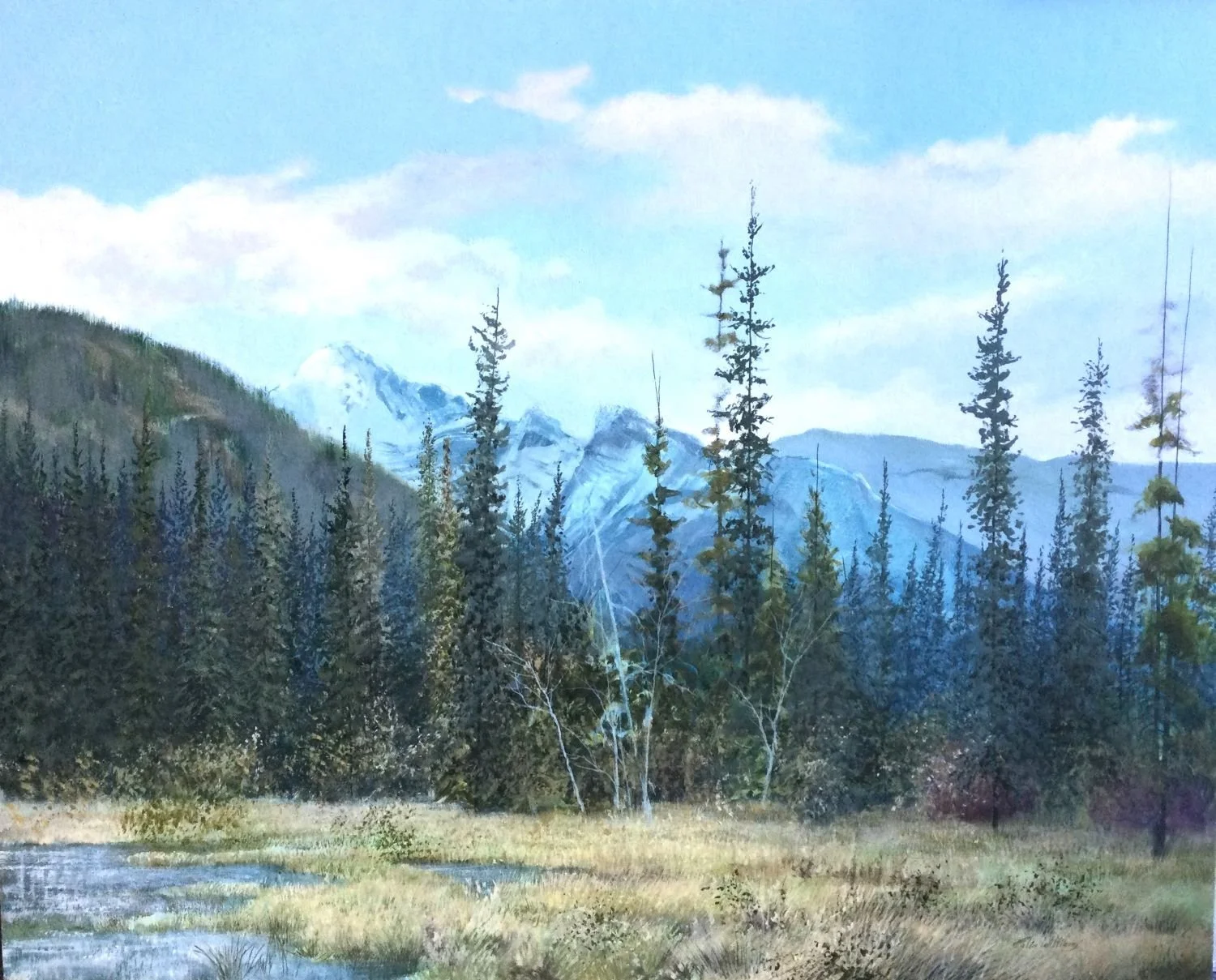 North of (Near) Vermilion Lakes, BNP (#A4134/1513), c.1989, oil/panel, 24 x 30 inches (61x76cm), framed, provenance: private collection Calgary, a portion of the sale of this work is donated to the Calgary Foundation, $4400 Cdn.