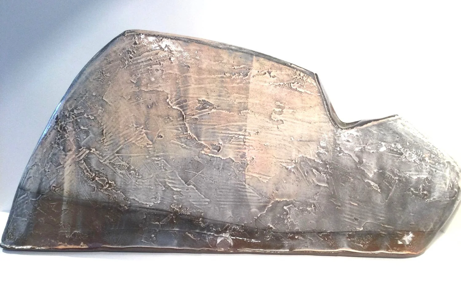 Large Angular Confluence Vase (#26.2.22), 2026, low soda fired earthenware, 9 x  16.5 x 1.75 inches (22 x 42 x 4  cm), $625 Cdn.