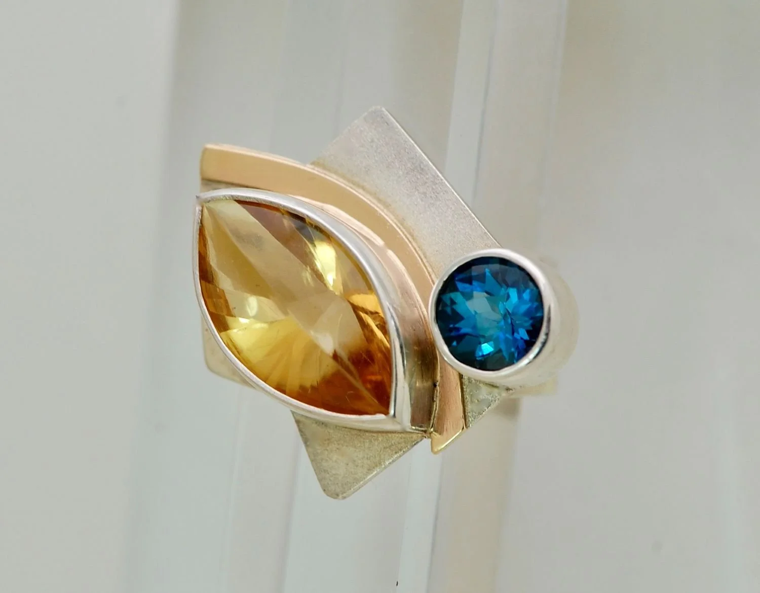 Marquis Ring (#NR15), 2026, sterling, 14K citrine, London blue topaz, size 7.5, sold.