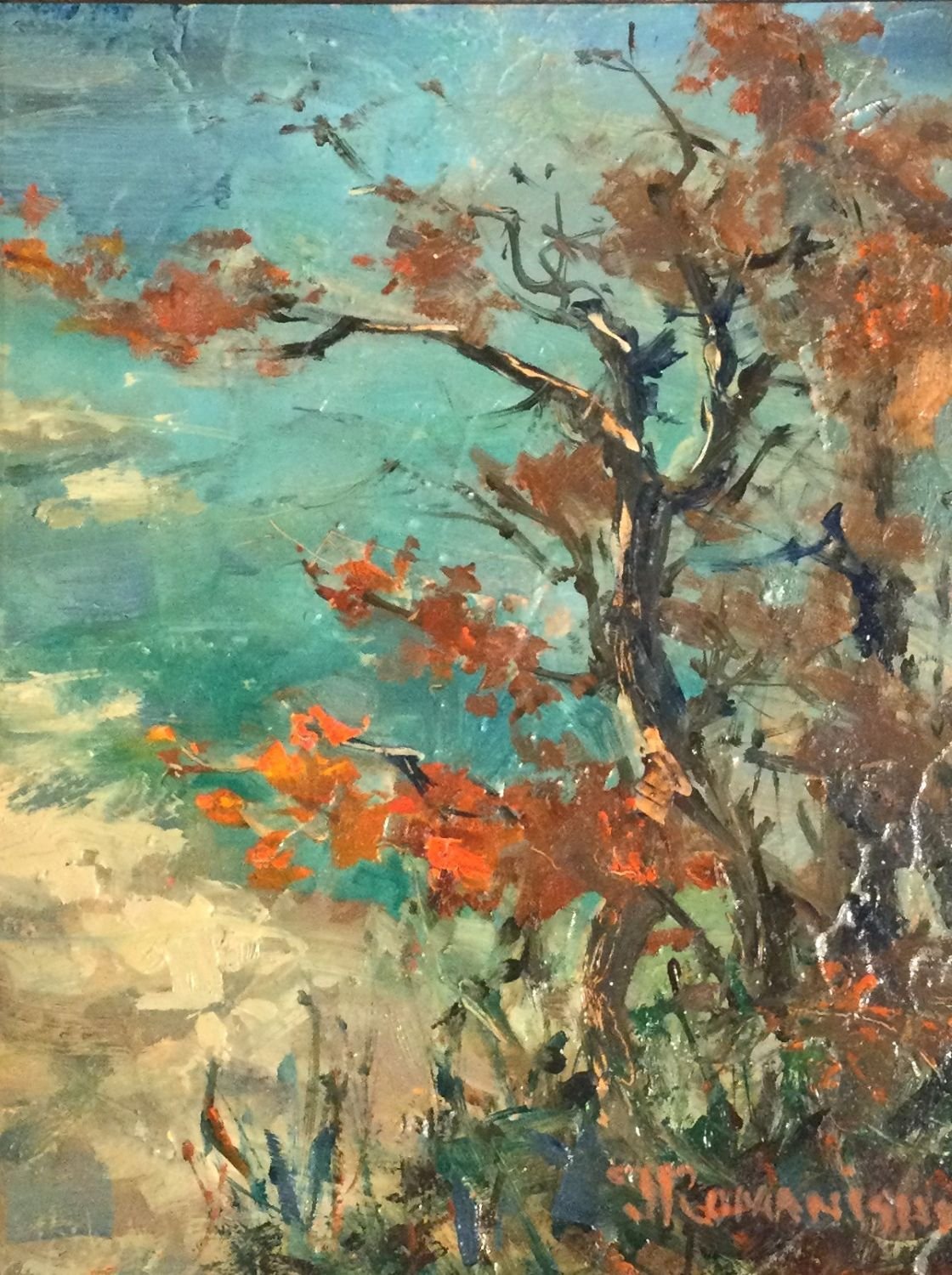 Trees and Stream Bank (#25.5.1), 2025, oil on panel, 9 x 7 inches (22.5 x 17.5 cm) $325 Cdn