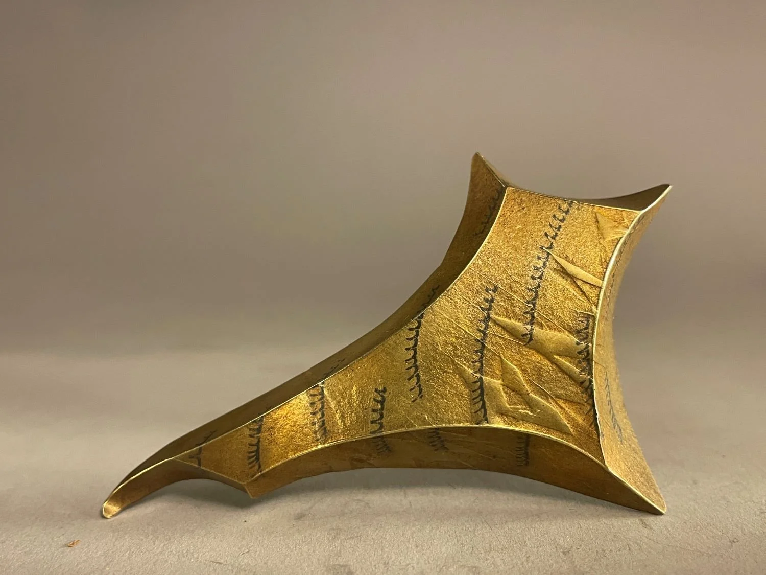 ‘On Point’ Brooch (Painted Sheet Series), early 90's, materials 18k gold laminate, sterling, patination, (9.5x6x2cm), $1200 Cdn.