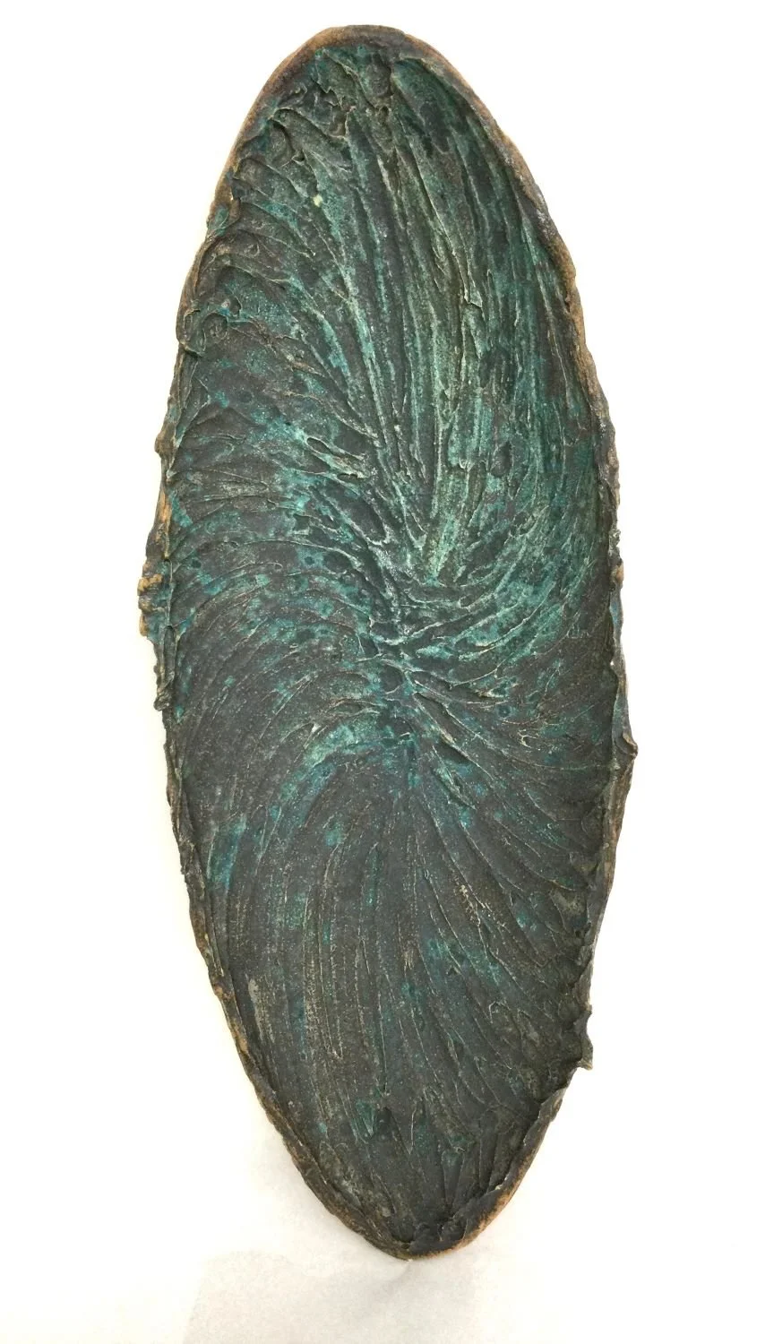 Blue Eclipse, paper clay, oxides, glazes, 2 x 8.5 x 21.5 inches, $650 Cdn.