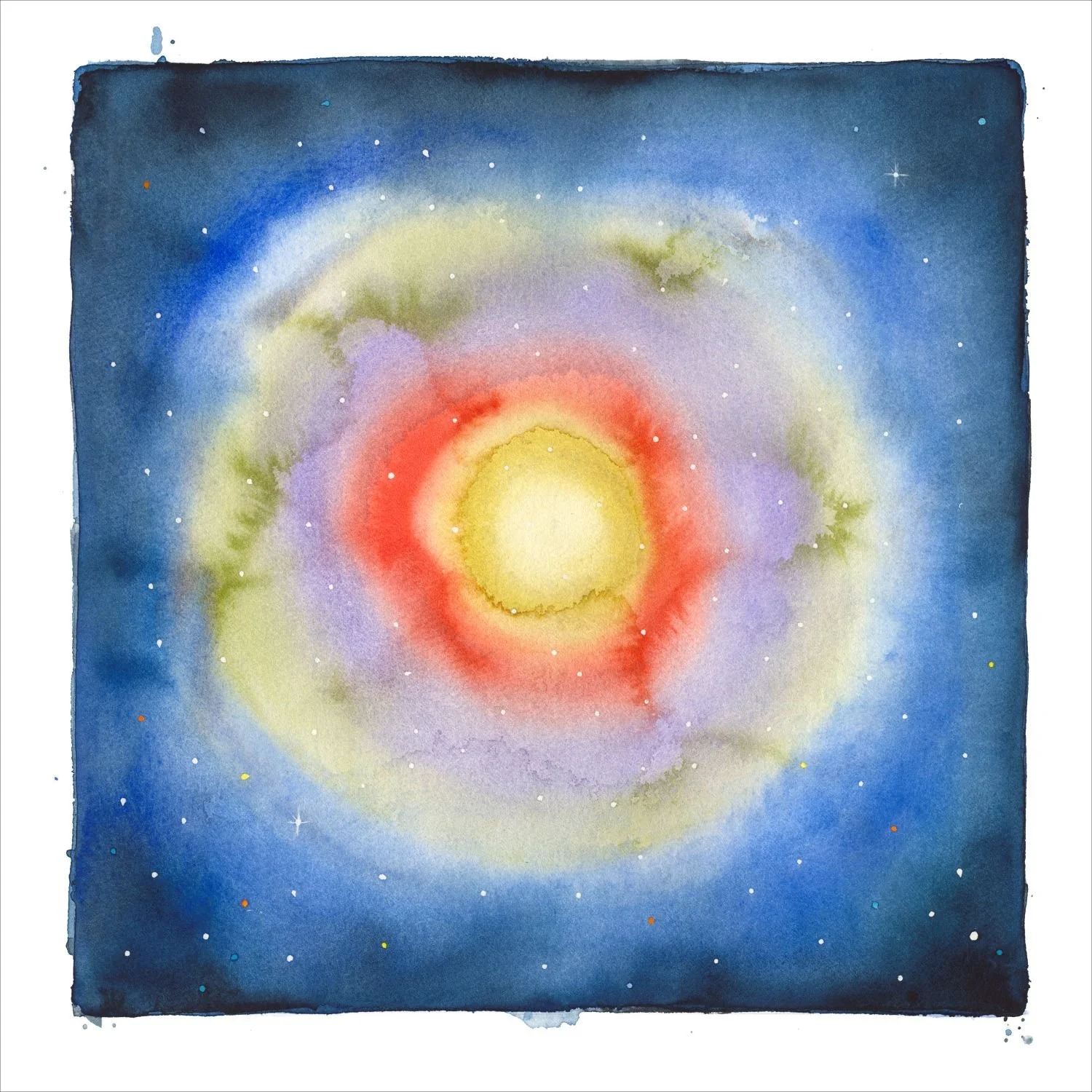 Nebulae Series (25.16) - The End Becomes The Beginning, 2025, watercolour on paper, 13x13 inches (33x33cm), framed (outside measurements 26x21 inches/66x54cm), $1275 Cdn.