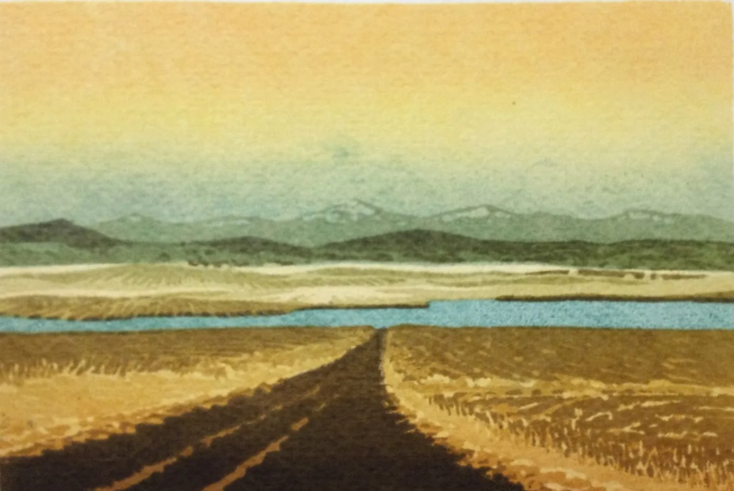 Alberta Foothills Country, n.d., ed.38/80, serigraph/paper, 4 x 6 inches (10x15 cm), framed, $425 Cdn.