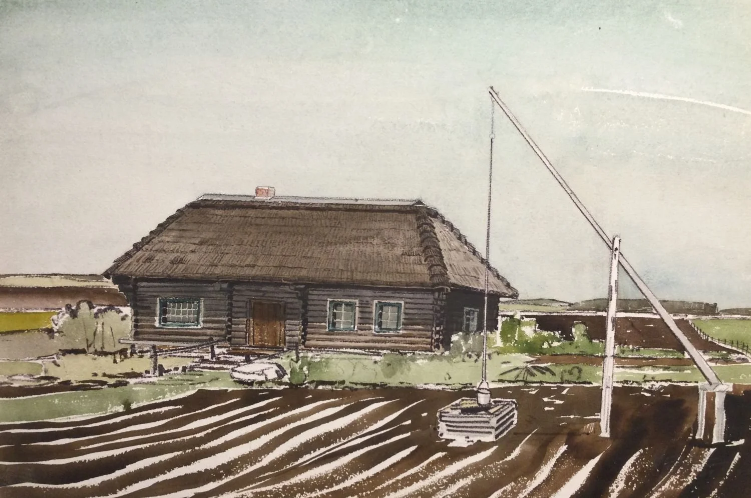On Zazucas Farm, Shandro, Alberta, 1969, watercolour on artist board, 14 x 20.5 inches (35.5 x 52 cm), framed, $975.00 Cdn.