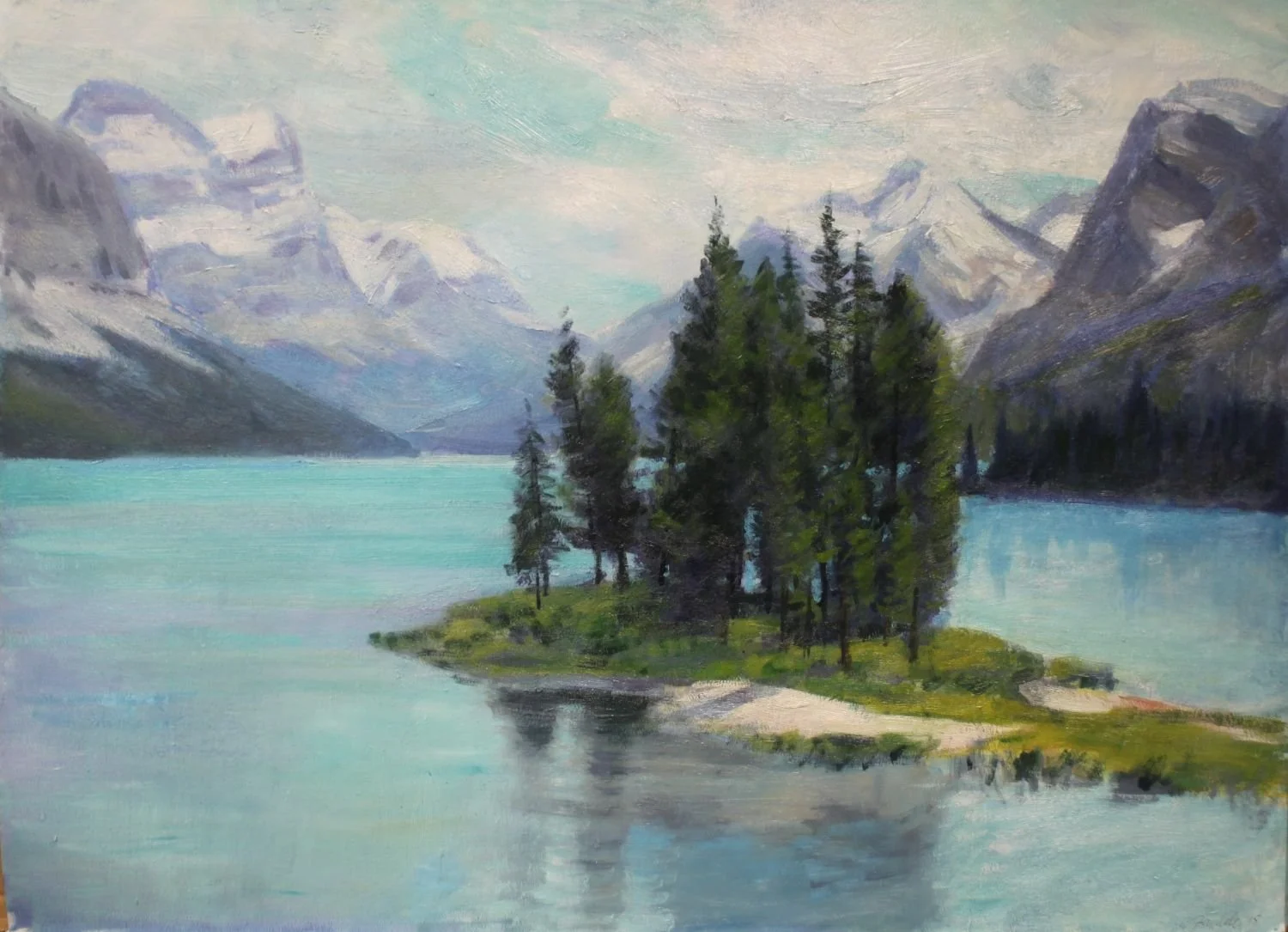 Maligne Lake 2, 2015, oil on paper, 22x30, sold.