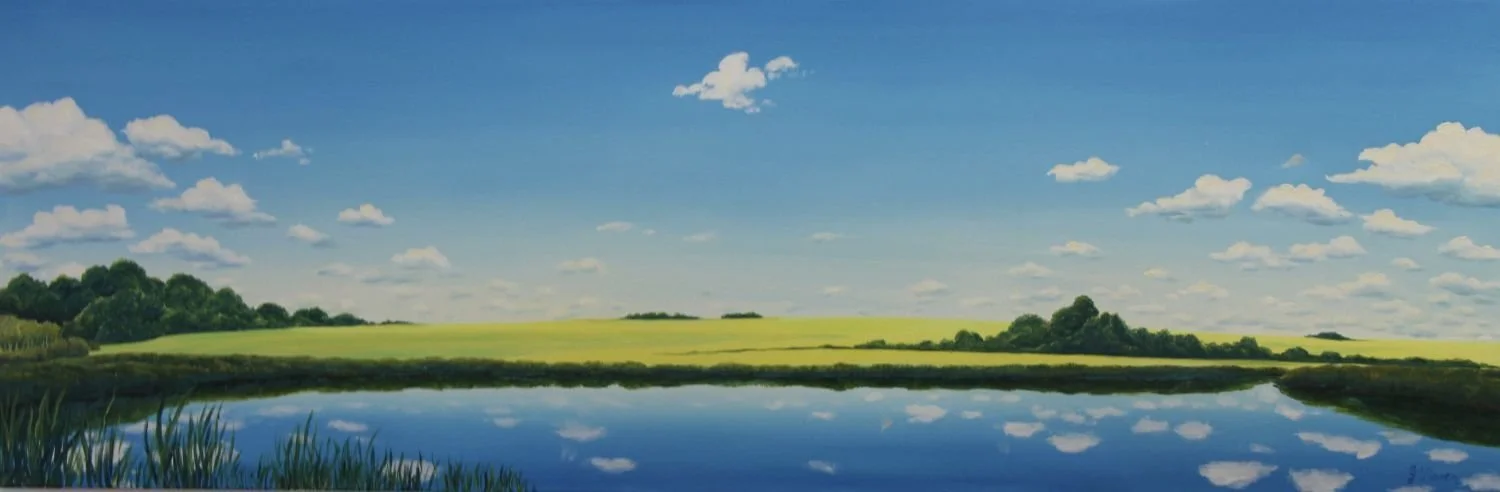 Summer's Embrace (#26.5.17), 2026, oil on linen canvas, exhibition frame, 20 x 60 inches (51 x 152.5 cm), $4200 Cdn.