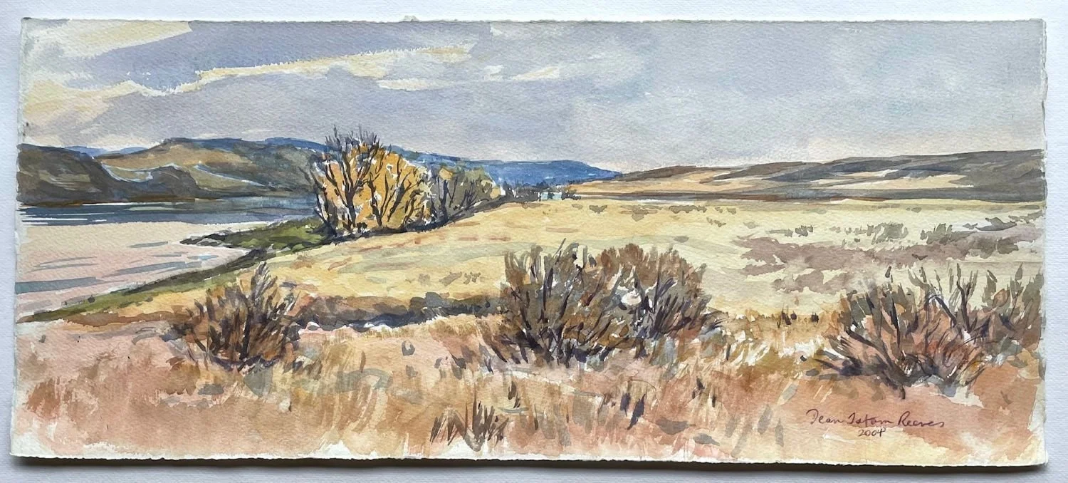 Forbes Ranch (South Saskatchewan River), 2002, watercolour on paper, 9.5 x 22.25 inches (24 x 56.5 cm), framed, $775 Cdn.