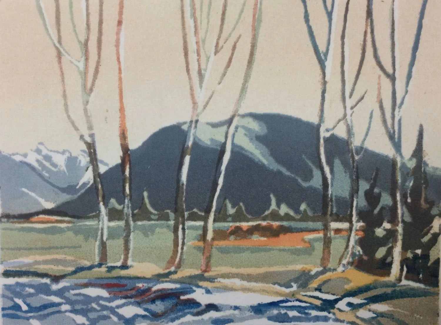 Tunnel Mt., Banff, Alberta (#56-8), pre1956, serigraph/card, 4 x 5.5 inches (10 x 14 cm), provenance: Banff Collection, framed, $525 Cdn.