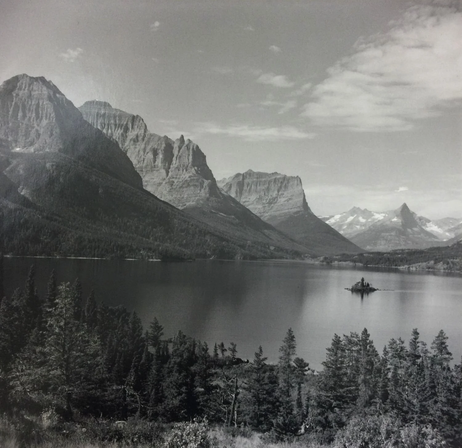 Waterton Glacier, August 1969, Logan Pass, Waterton River (#210), dark-room based silver emulsion black & white photograph