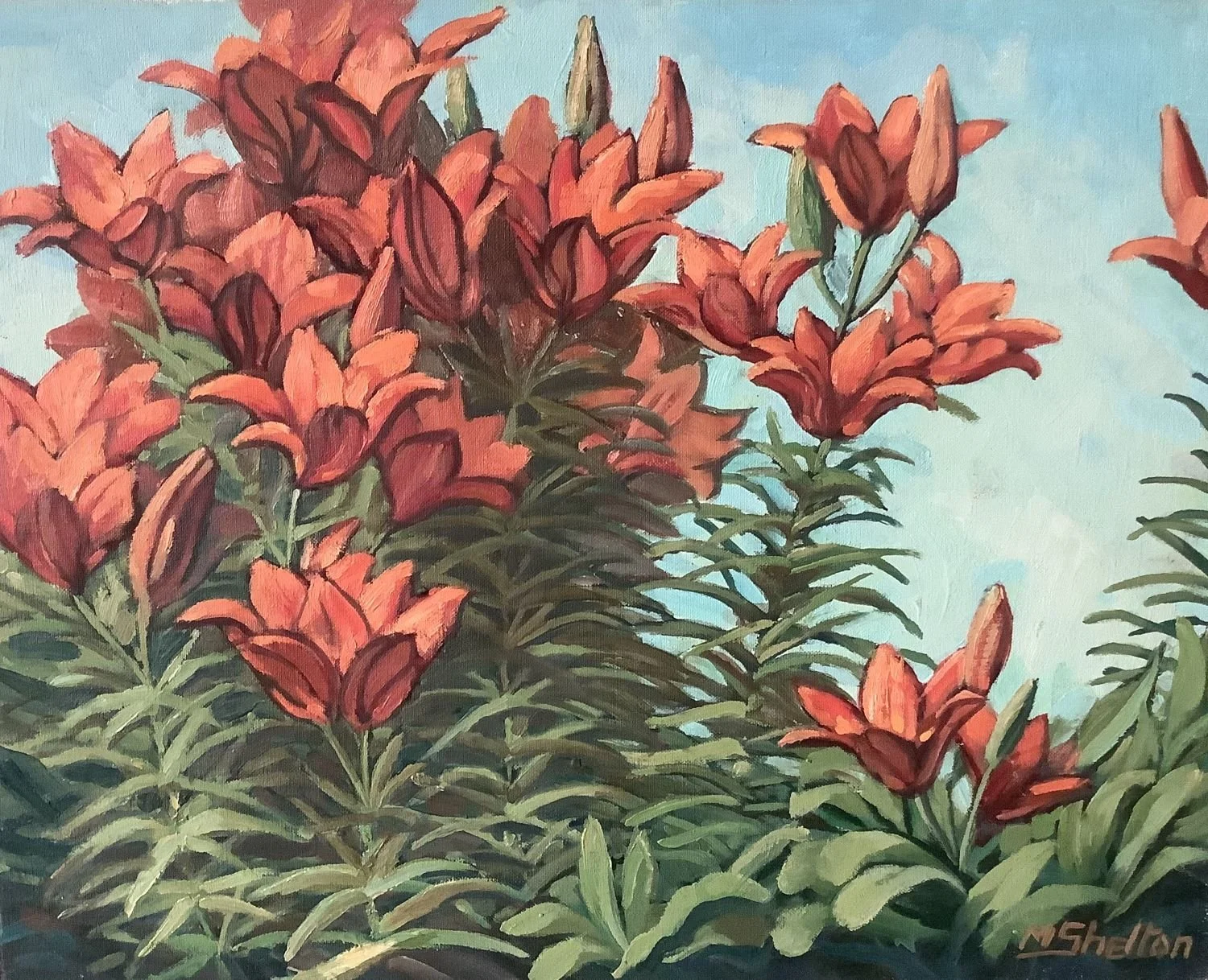 Tiger Lilies, c.1970s, oil on panel, 16x20 inches (41 x 51 cm), signed l.r., provenance: artist's estate, framed, $2300.00 Cdn.