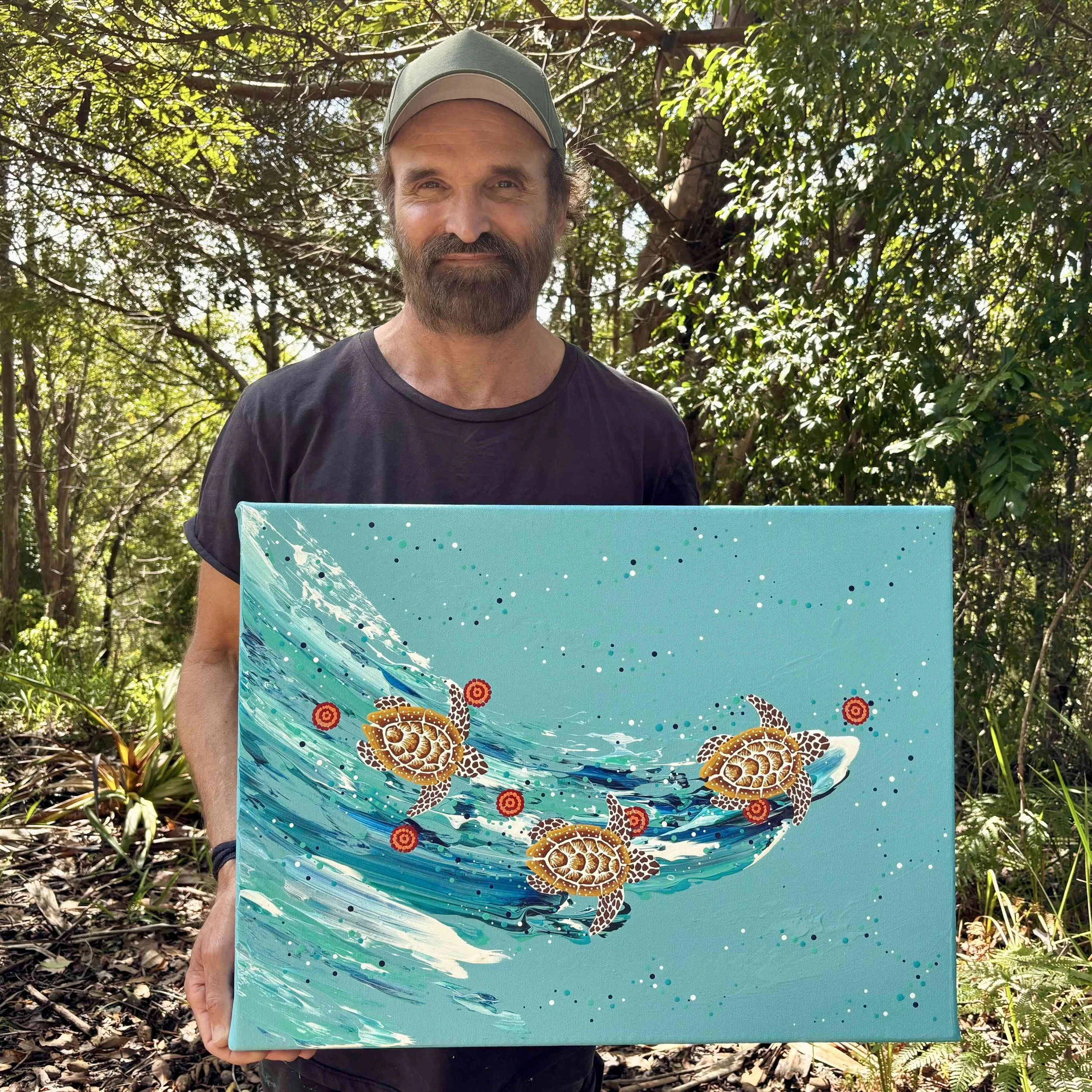 Anthony Walker Milbi Designs Aboriginal Art Seven Sister teal 46x61 Sep 2026 artist.jpeg