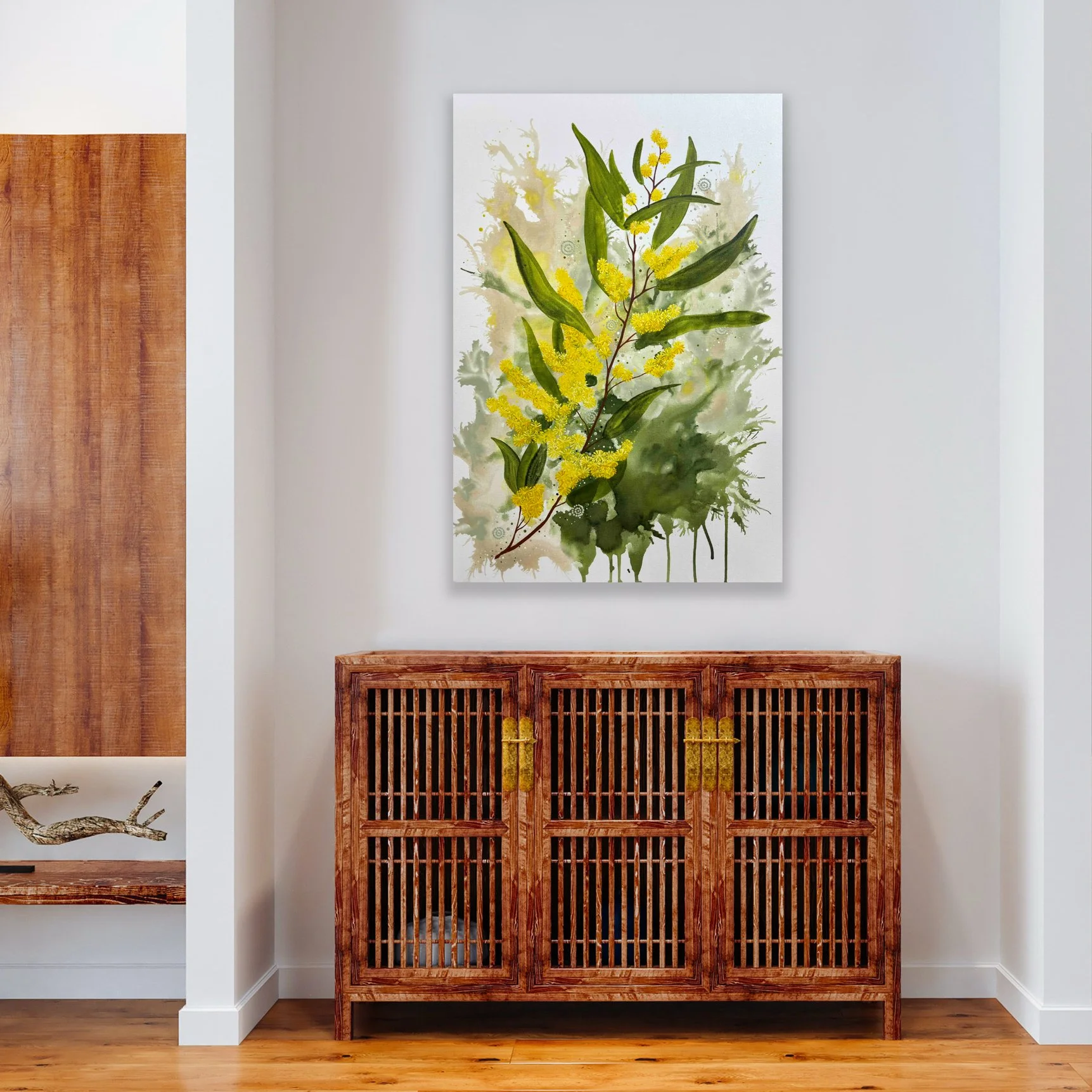 Anthony Walker Milbi Designs Aboriginal Art Golden Wattle 70x100 in situ.jpeg