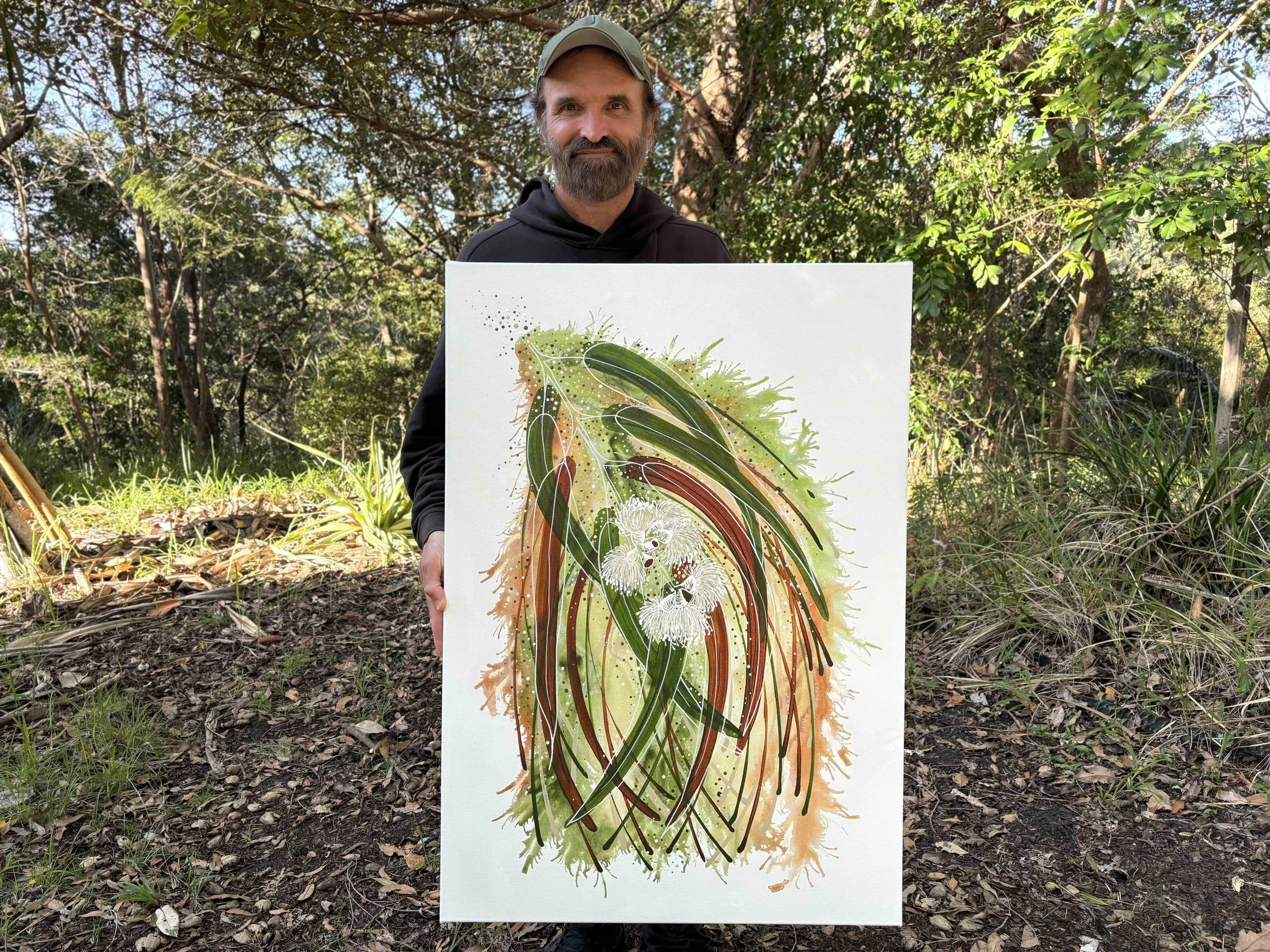 Anthony Walker milbi designs aboriginal art - healing leaves 70x100 aug 26 artist.jpeg