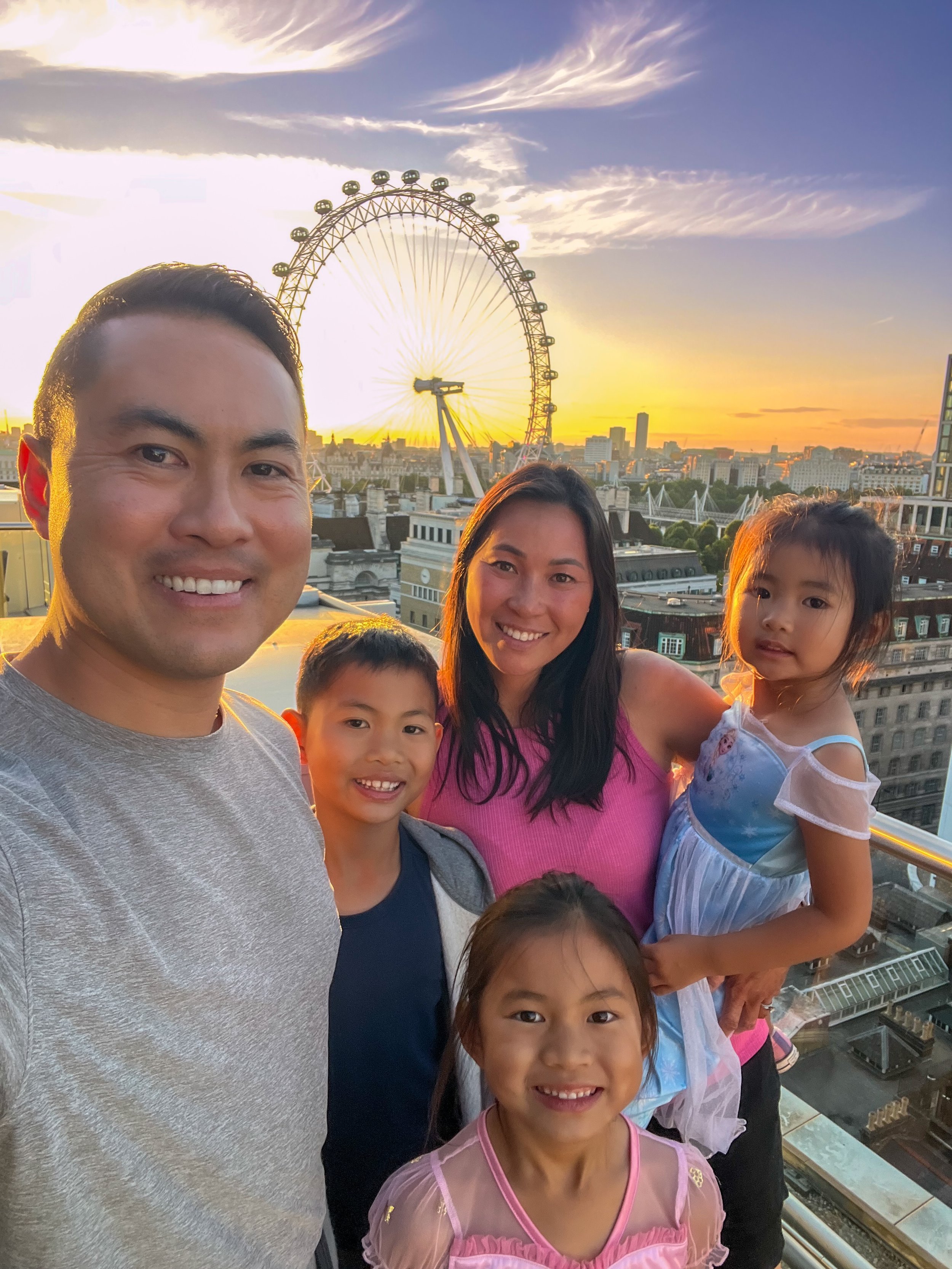 London Eye with the kids at sunset