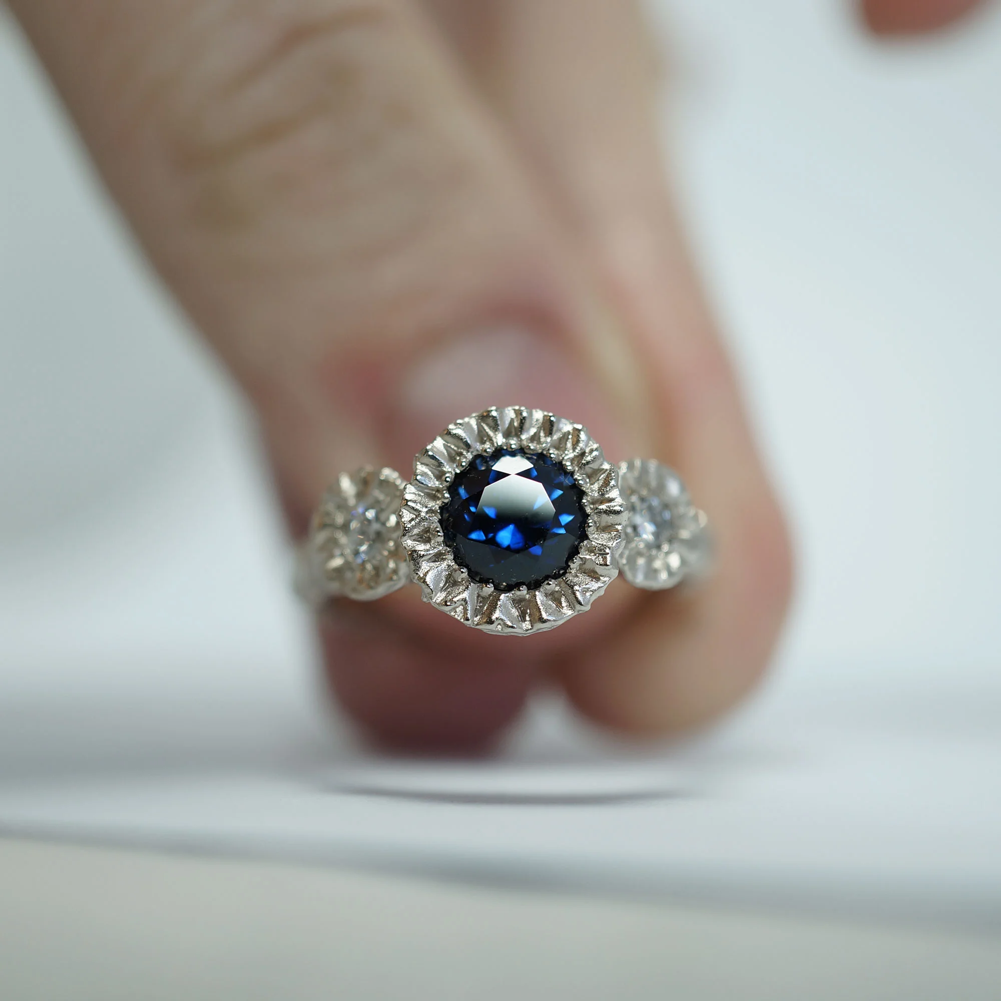 Australian Sapphire &amp; White Diamond Engagement Ring