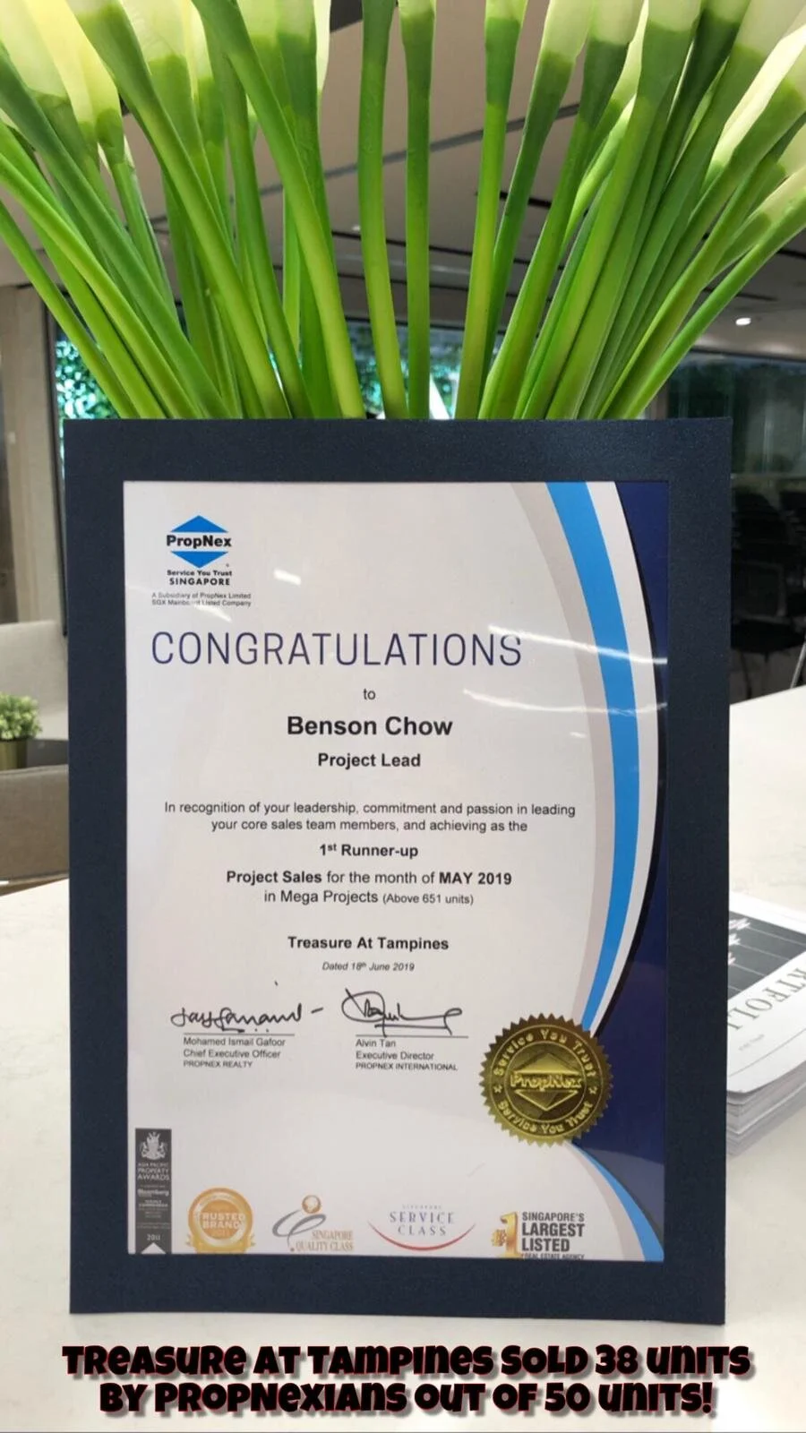 Treasure at Tampines sold 38 out of 50 units by PropNexians!