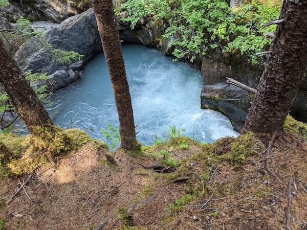  A pool of water looking down from the Lower Winner Creek bridge  