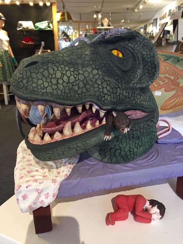  A display of a dinosaur’s head at  Girdwood Center for Visual Arts  