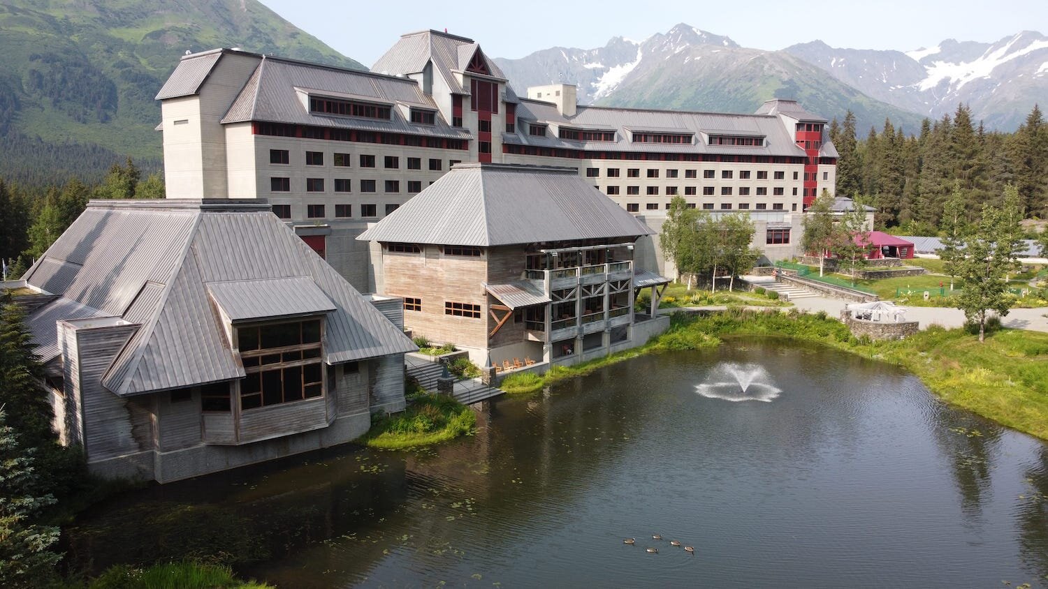  Hotel Alyeska aerial view of pond 