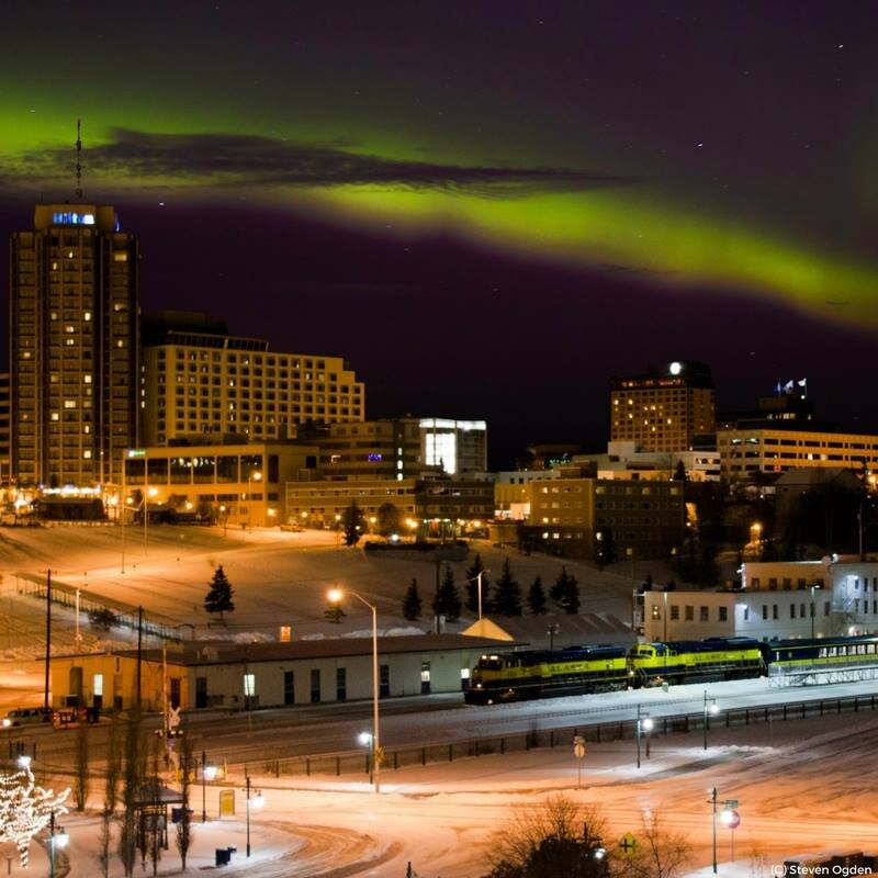  Northern Lights seen from Alaska Railroad train 