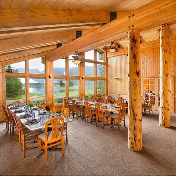  The inside eating area of Alaska Wildland Adventures Kenai Fjords Lodge 