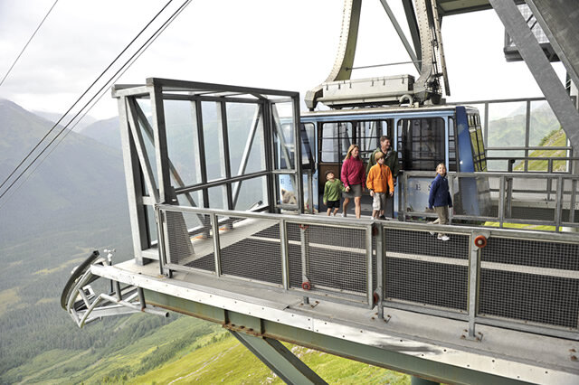  People unloading the tram at Alyeska Resort 