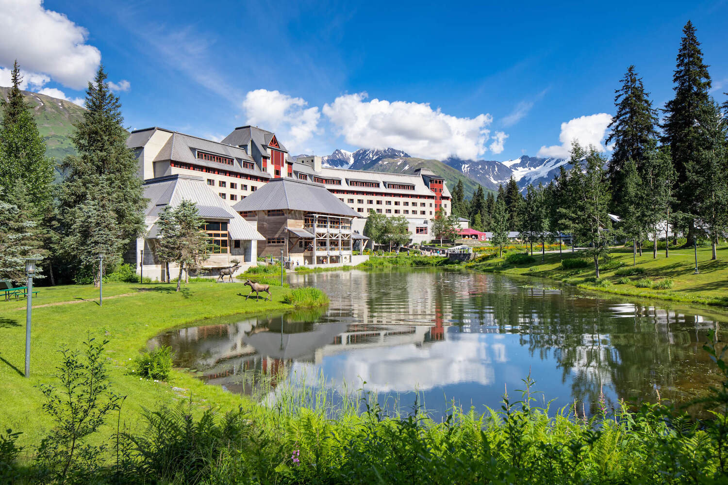  View of Hotel Alyeska with the pond in the foreground 