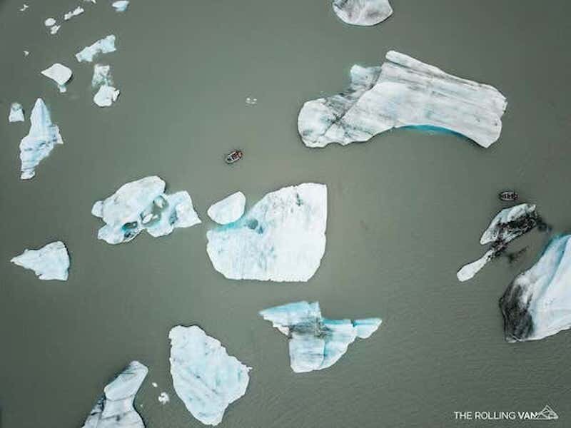  Aerial view of rafts in glacier ice with Chugach Adventure Guides 