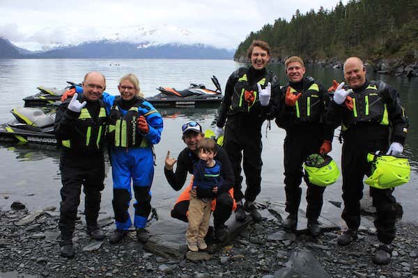  People are geared up to go Jet Skiing with Glacier Jet Ski Adventures 