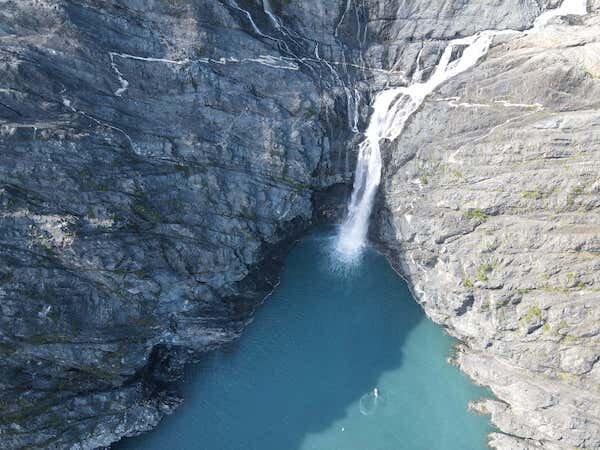  An aerial view of a waterfall 