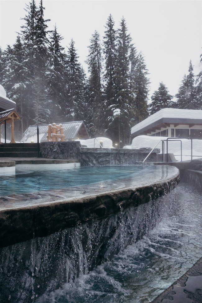  Water overflowing from the pool at the Alyeska Nordic Spa 