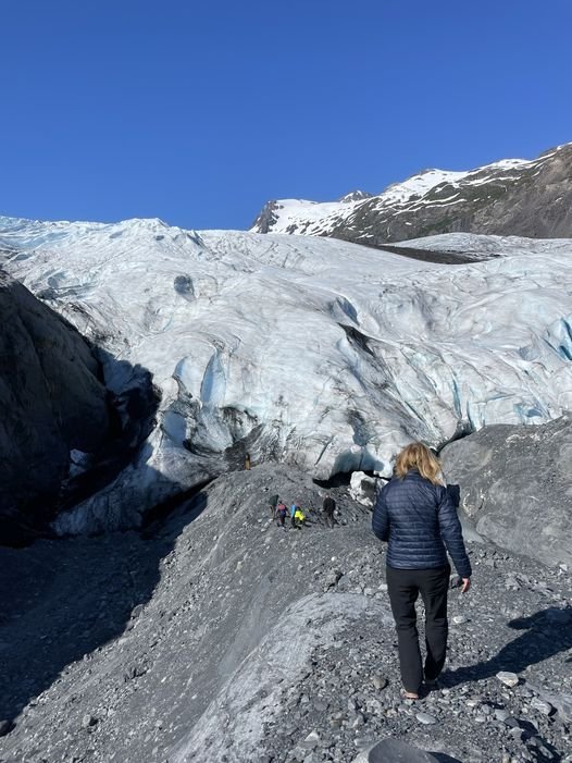 Glacier with hiker 