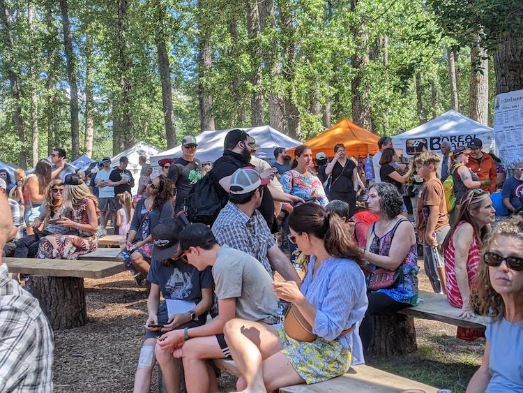  A crowd sitting and listening to music at Girdwood Forest Fair 