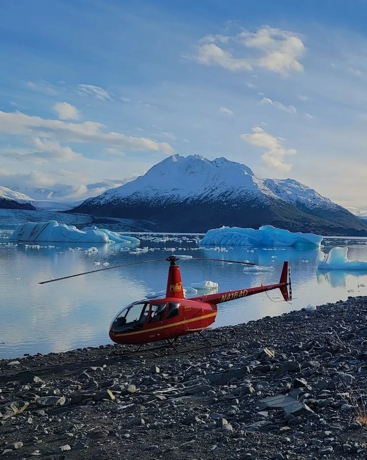  Helicopter with Nova Alaska Guides by glacier lake 