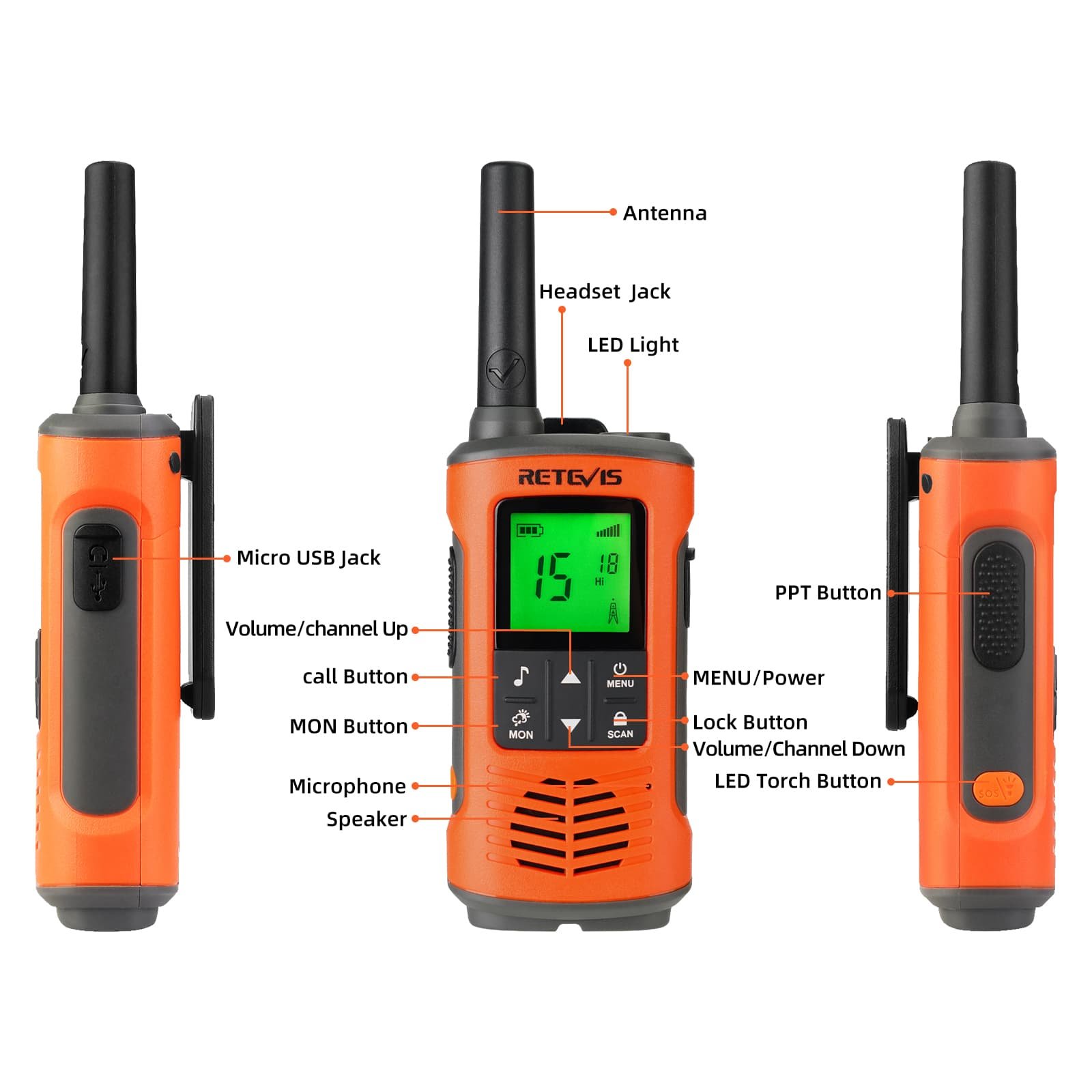 Retevis RT45P IP67 Waterproof Walkie Talkies Handheld FRS Radio