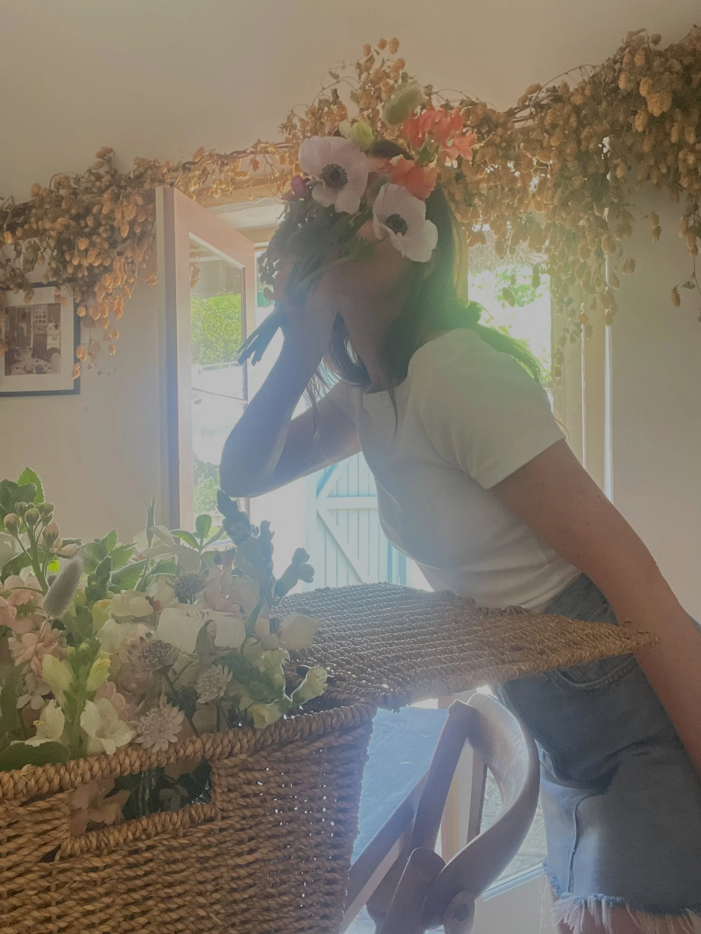 Heatwave WFH dreamscape. Pressing the first wedding bouquet of the season; peonies raining pollen 🌸🌸🌸