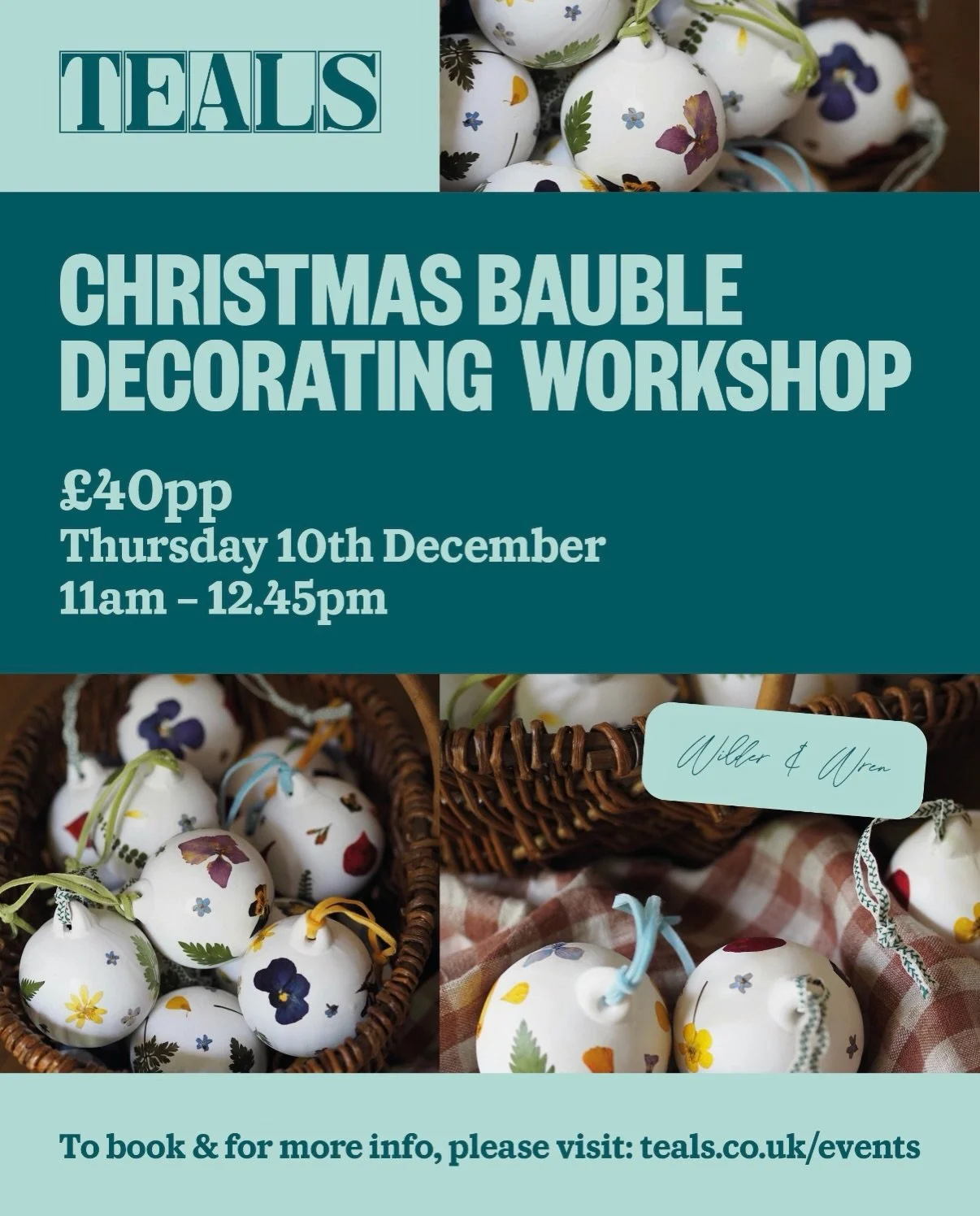 Christmas bauble decorating workshop in Somerset ✨
Thursday 10th Dec at @teals_store 
Visit @teals_store to book and link in bio 🎄