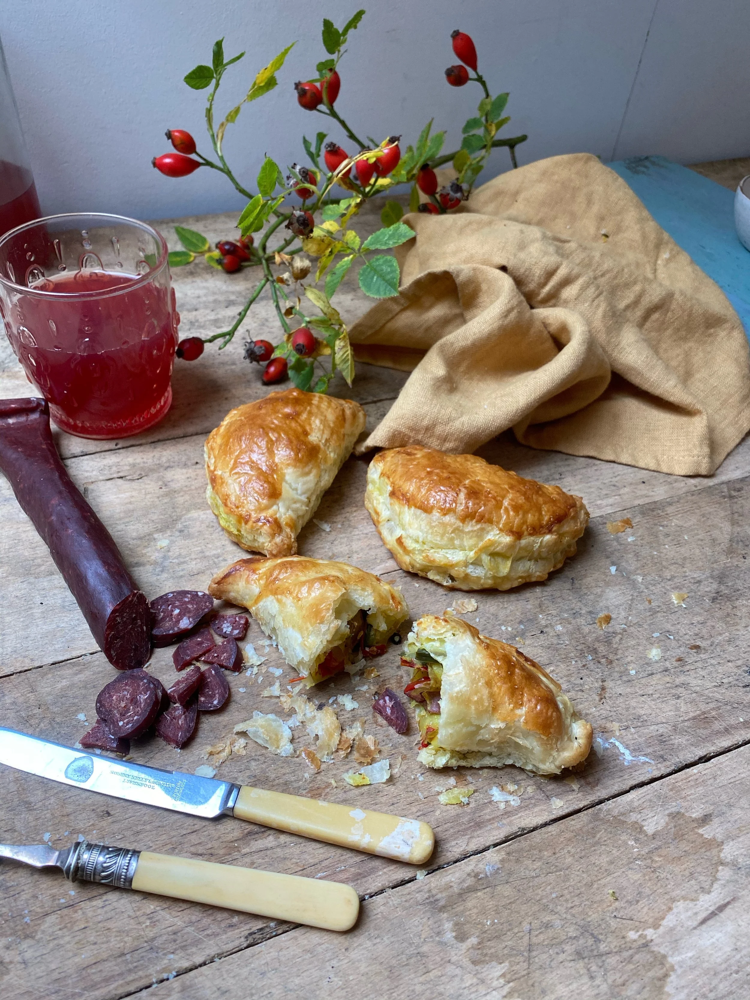 Potato, Leek & Venison Chorizo Pasties